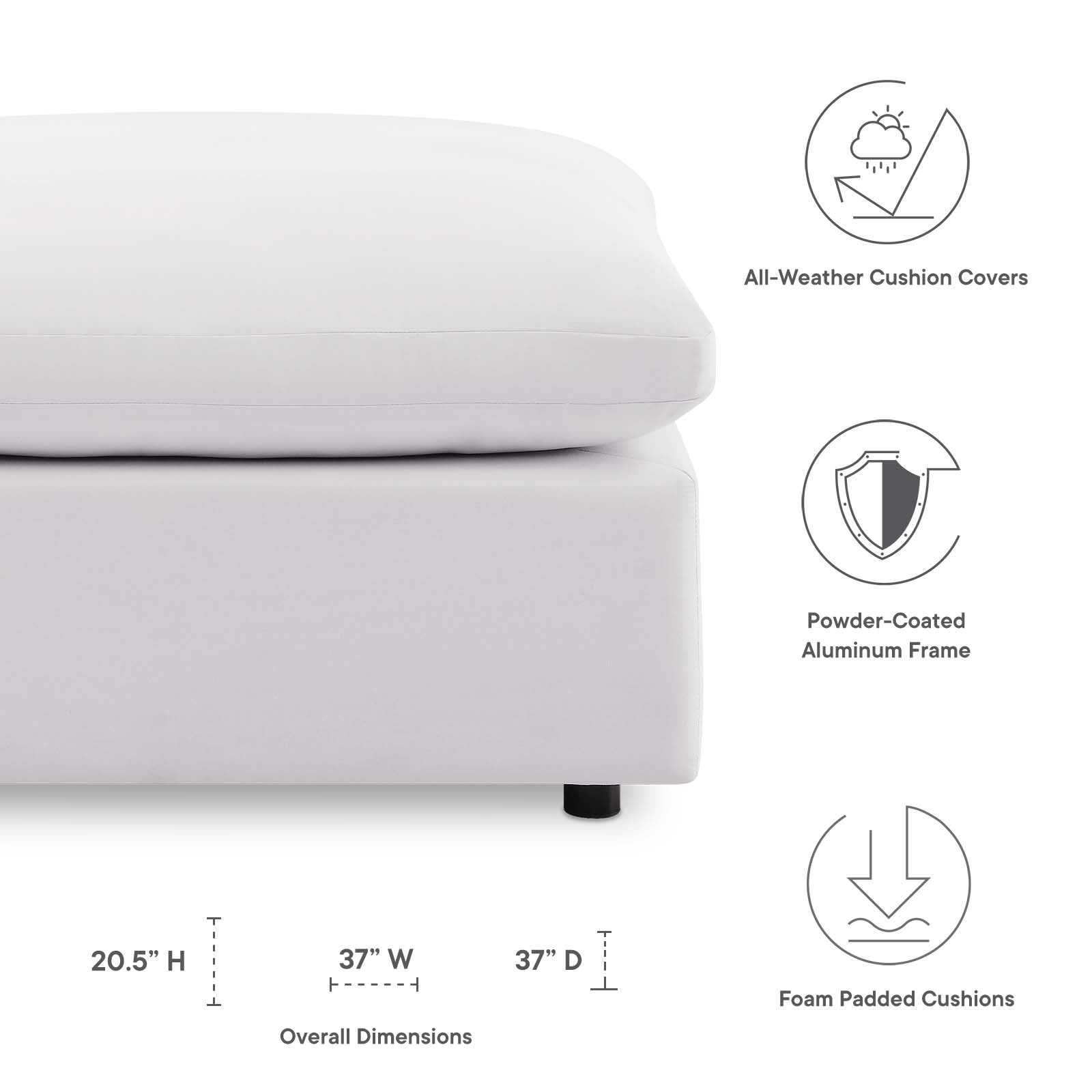 Modway Outdoor Ottomans - Commix Overstuffed Outdoor Patio Ottoman White