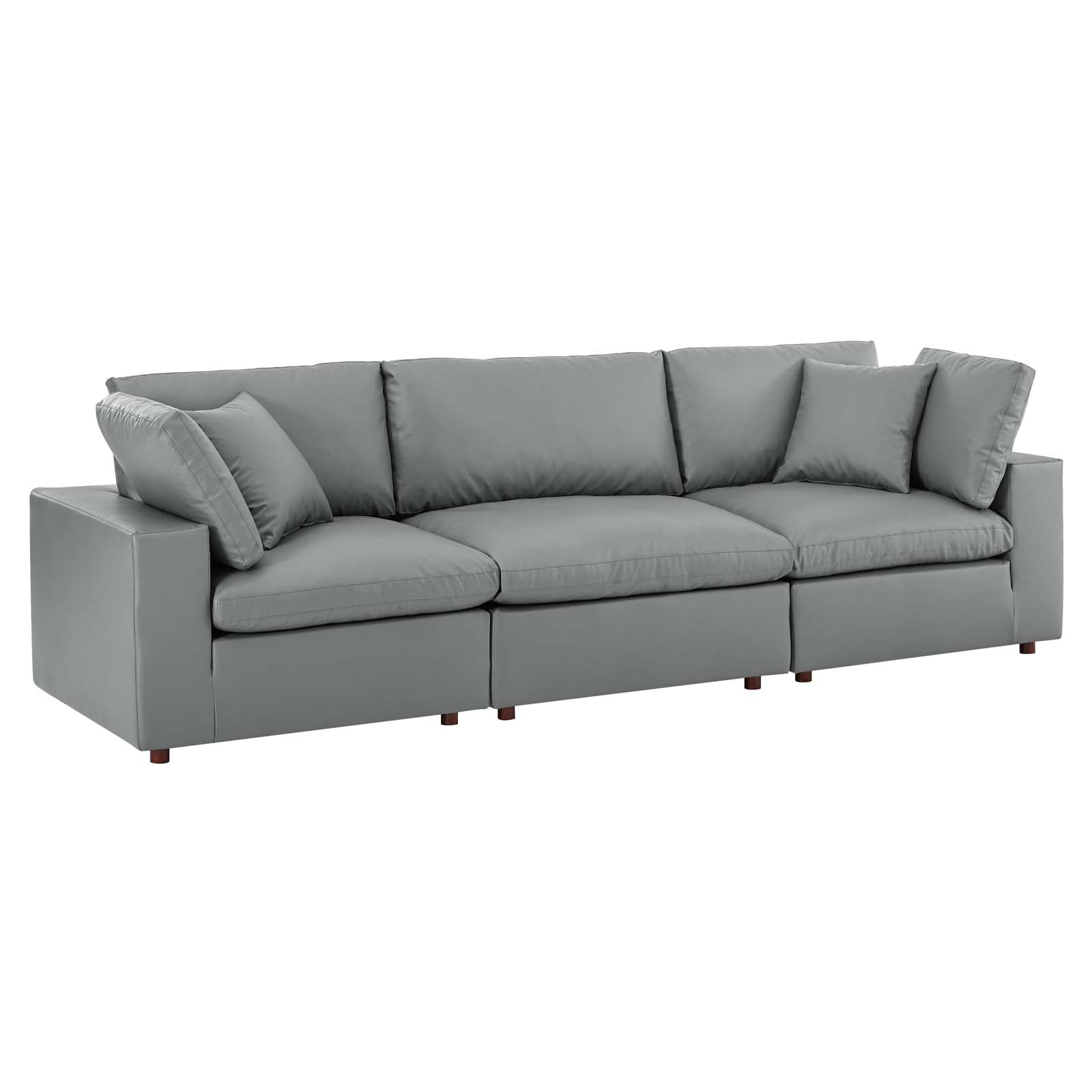 Modway Sofas & Couches - Commix Down Filled Overstuffed Vegan Leather 3 Seater Sofa Gray