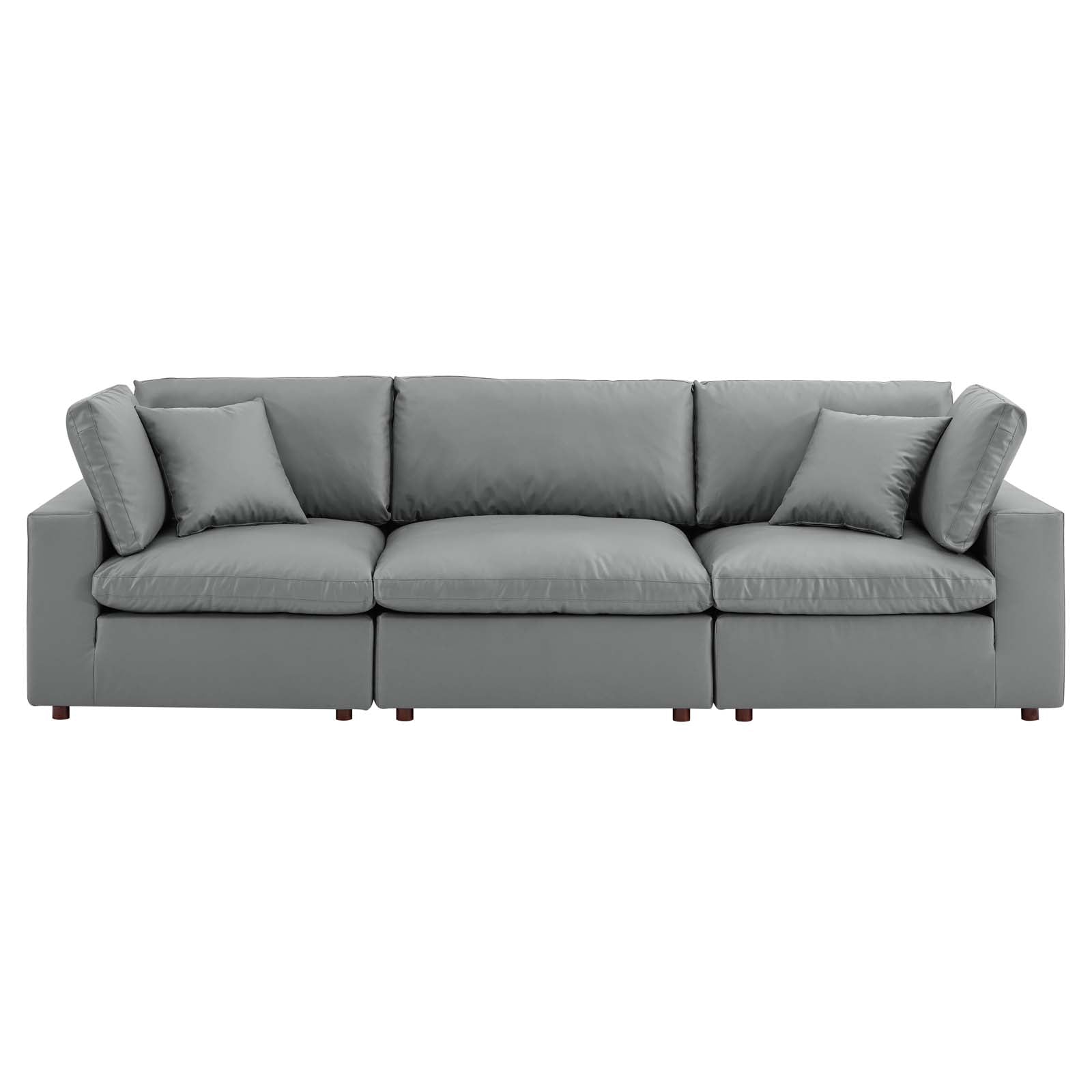Modway Sofas & Couches - Commix Down Filled Overstuffed Vegan Leather 3 Seater Sofa Gray