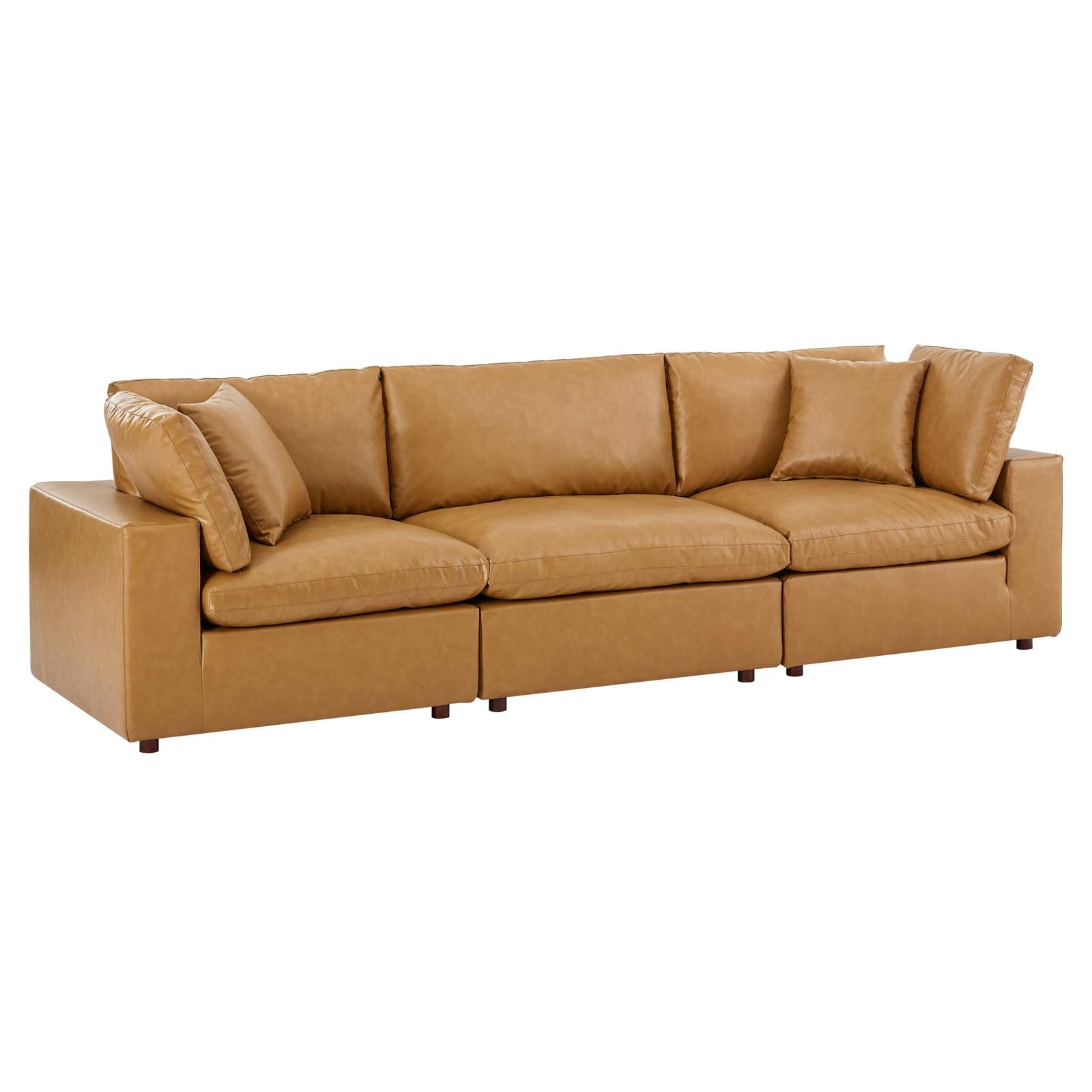 Modway Sofas & Couches - Commix Down Filled Overstuffed Vegan Leather 3 Seater Sofa Tan