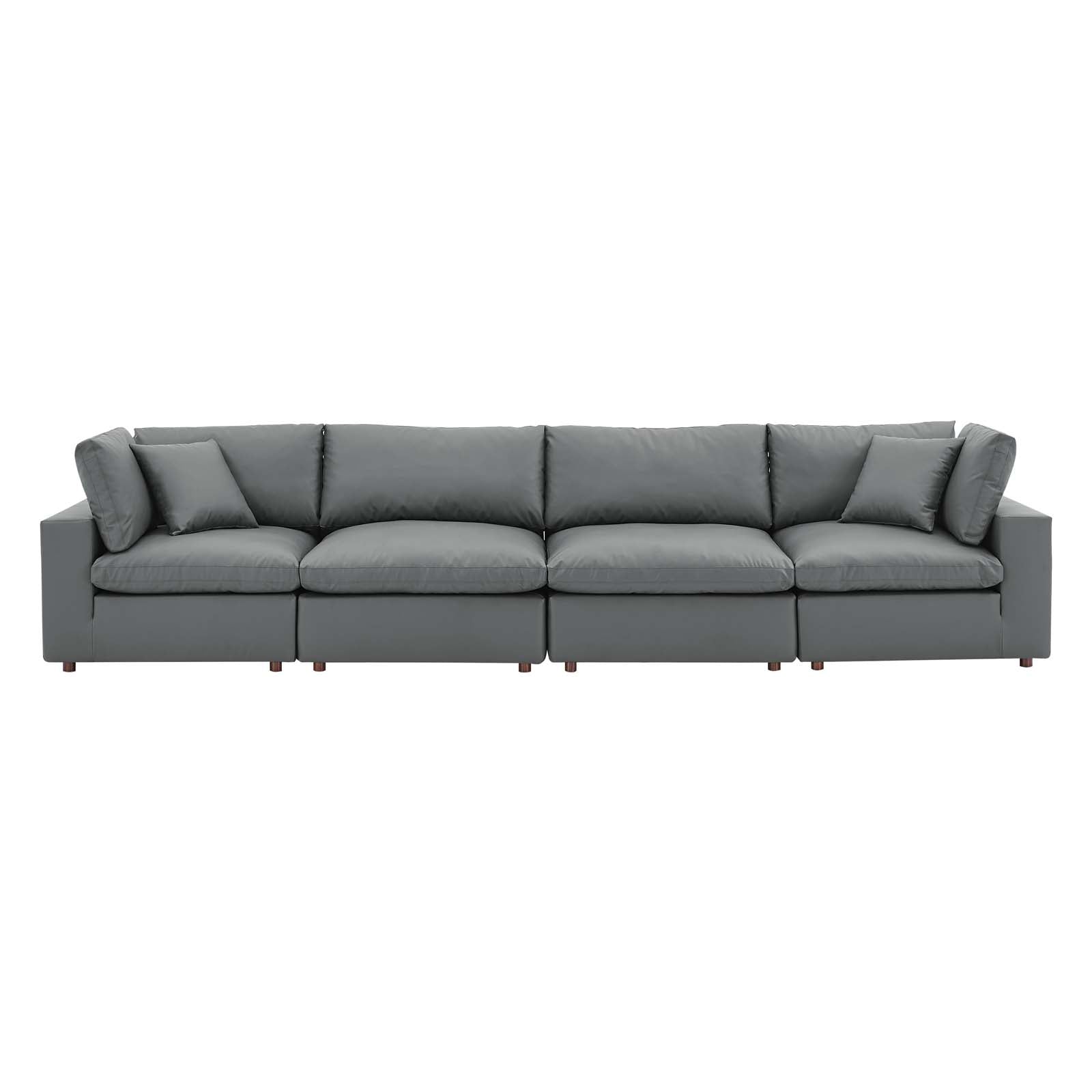 Modway Sofas & Couches - Commix Down Filled Overstuffed Vegan Leather 4 Seater Sofa Gray