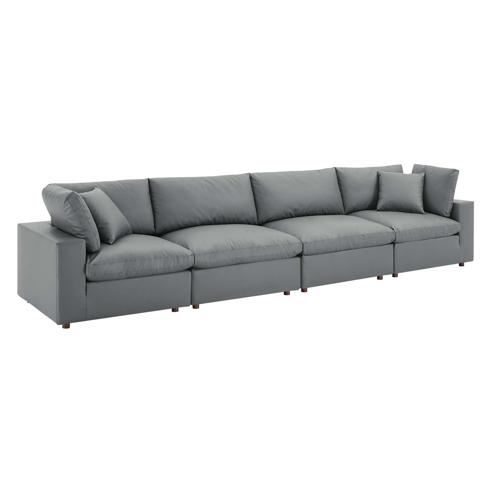 Modway Sofas & Couches - Commix Down Filled Overstuffed Vegan Leather 4 Seater Sofa Gray