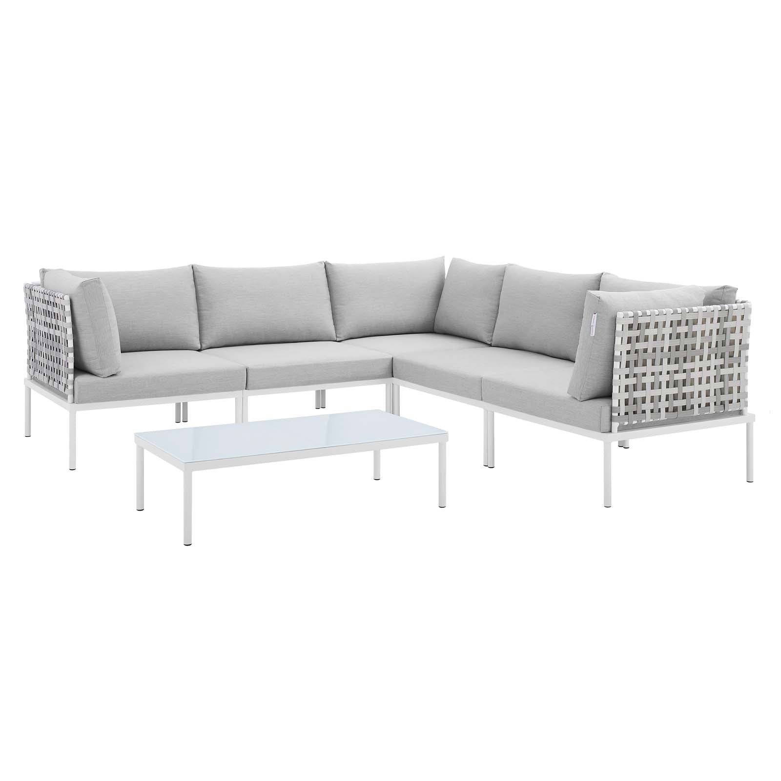 Modway Outdoor Conversation Sets - Harmony 6 Piece Sunbrella Basket Weave Outdoor Patio Aluminum Sectional Sofa Set Taupe Gray