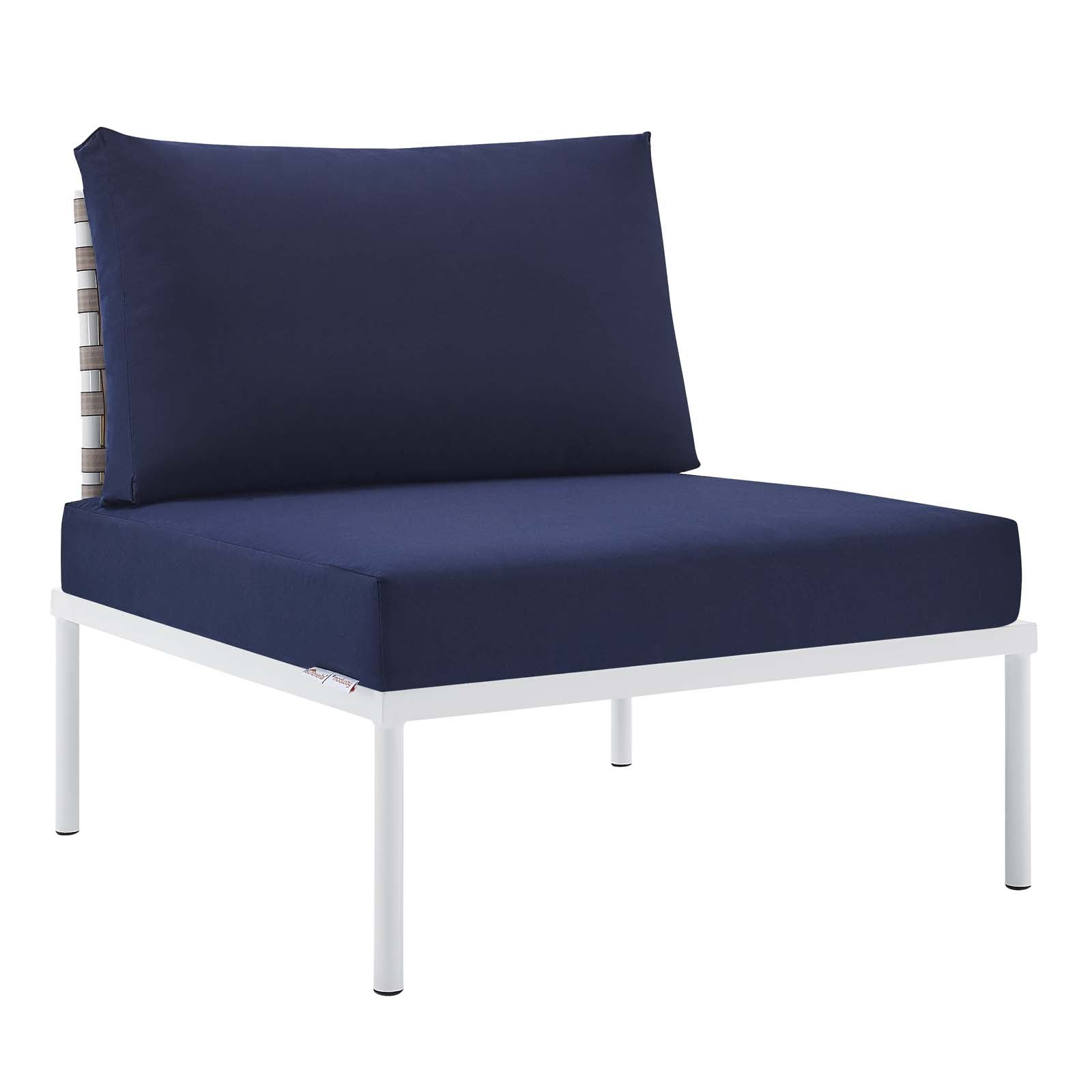 Modway Outdoor Conversation Sets - Harmony 6-Piece Sunbrella Basket Weave Outdoor Patio Aluminum Sectional Sofa Set Tan Navy