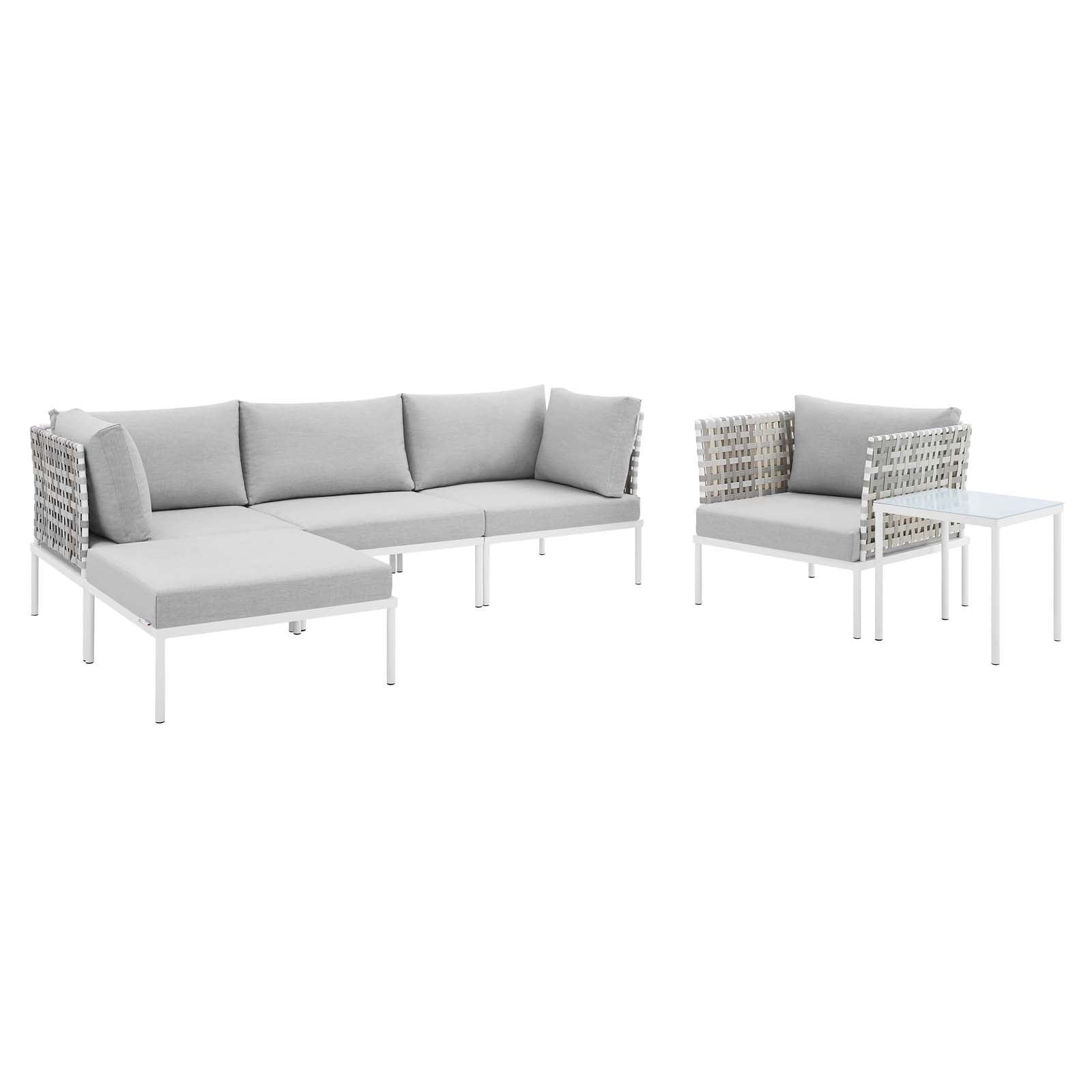 Modway Outdoor Conversation Sets - Harmony 6-Piece Sunbrella Basket Weave Outdoor Patio Aluminum Seating Set Taupe Gray