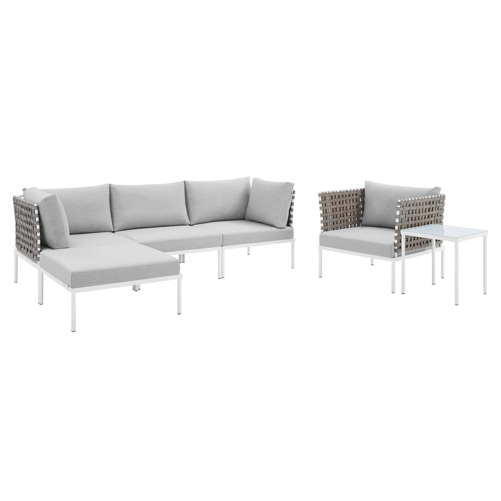Modway Outdoor Conversation Sets - Harmony 6-Piece Sunbrella Basket Weave Outdoor Patio Aluminum Seating Set Tan Gray