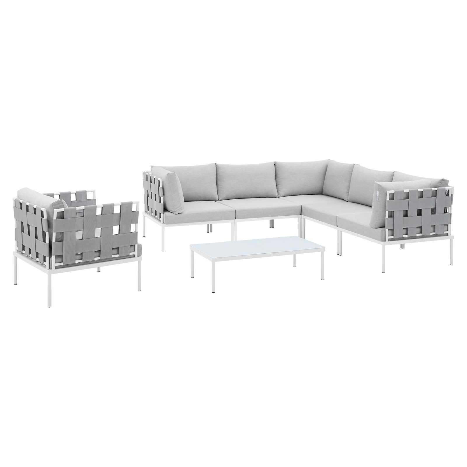 Modway Outdoor Conversation Sets - Harmony 7 Piece Sunbrella Outdoor Patio Aluminum Sectional Sofa Set Gray