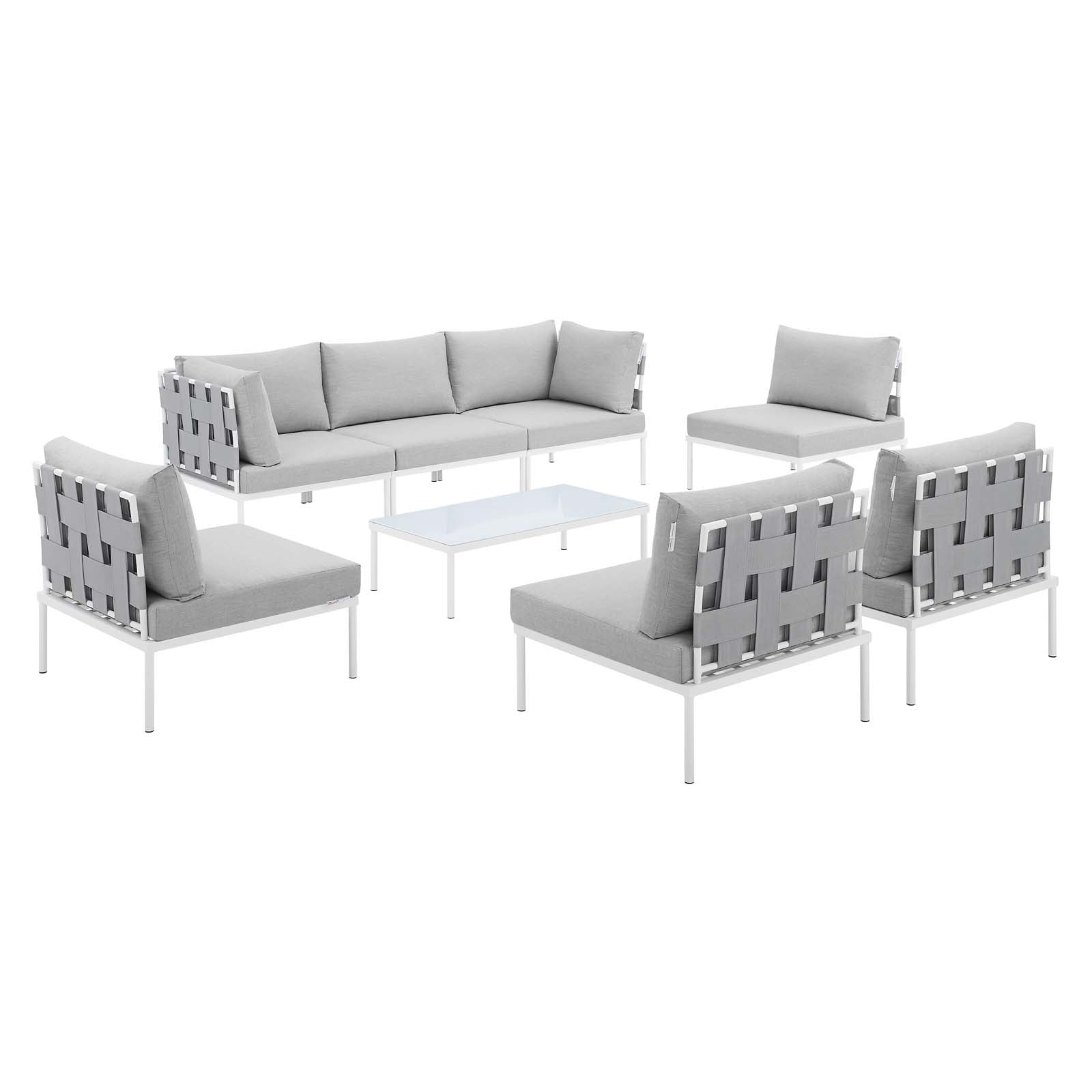 Modway Outdoor Conversation Sets - Harmony 8 Piece Sunbrella Outdoor Patio All Mesh Sectional Sofa Set Gray