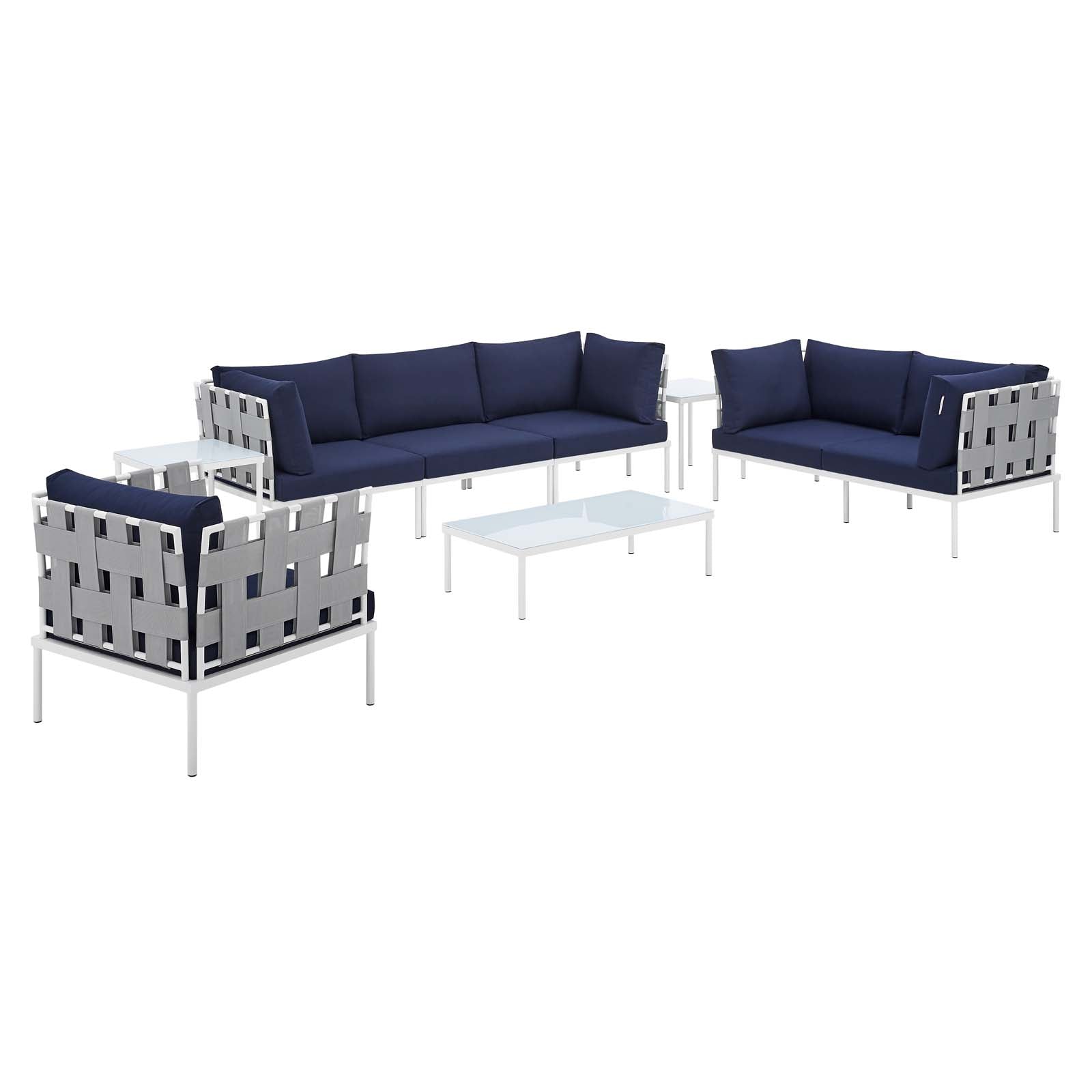 Modway Outdoor Conversation Sets - Harmony 8-Piece Sunbrella Outdoor Patio Aluminum Seating Set Gray Navy