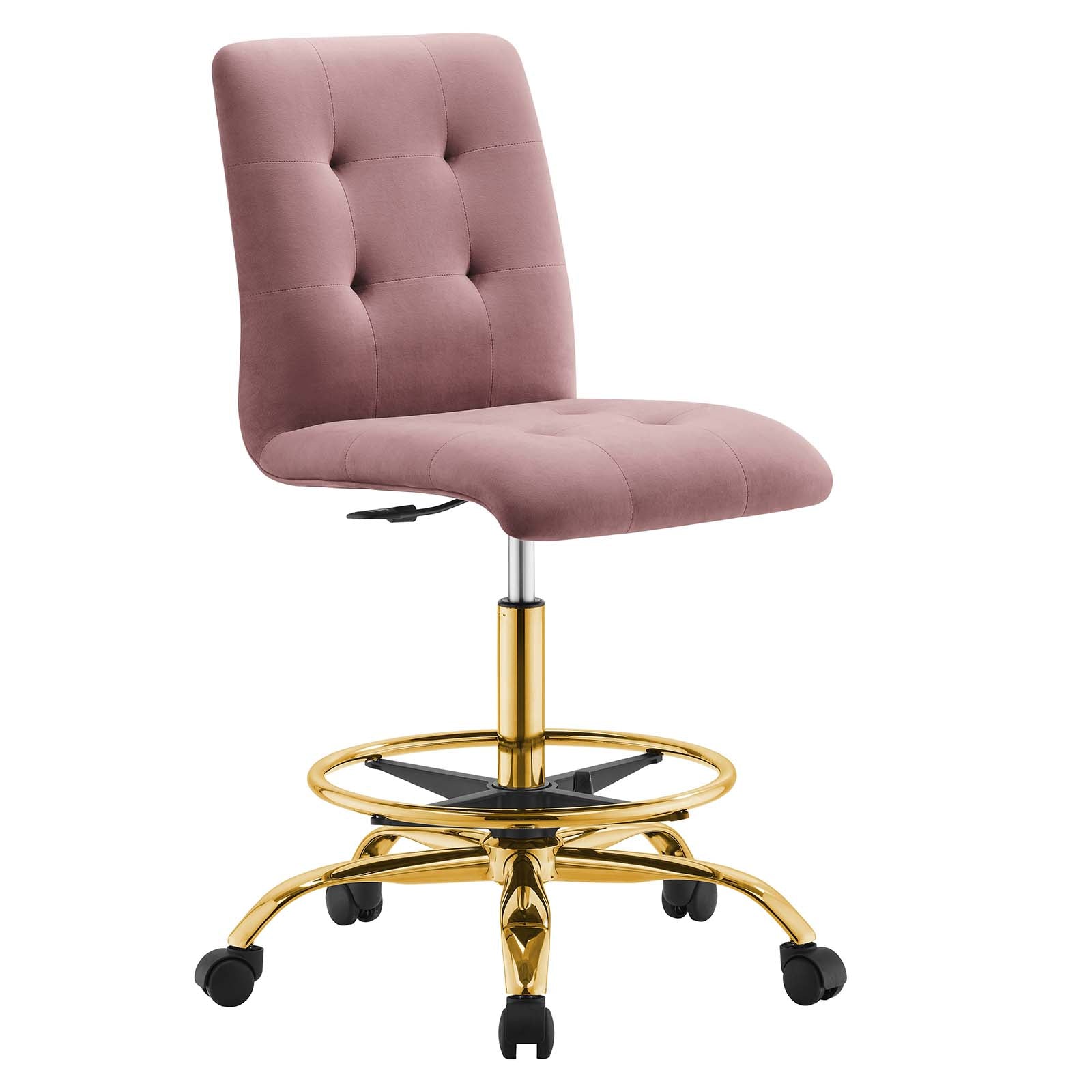 Modway Task Chairs - Prim-Armless-Performance-Velvet-Drafting-Chair-Gold-Dusty-Rose
