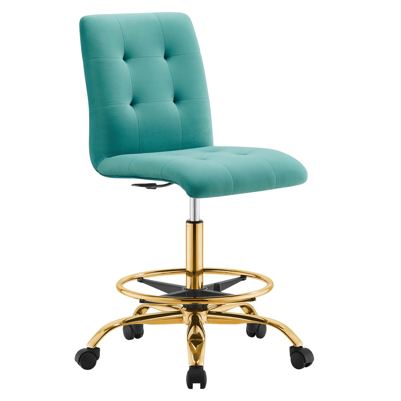 Modway Task Chairs - Prim-Armless-Performance-Velvet-Drafting-Chair-Gold-Teal