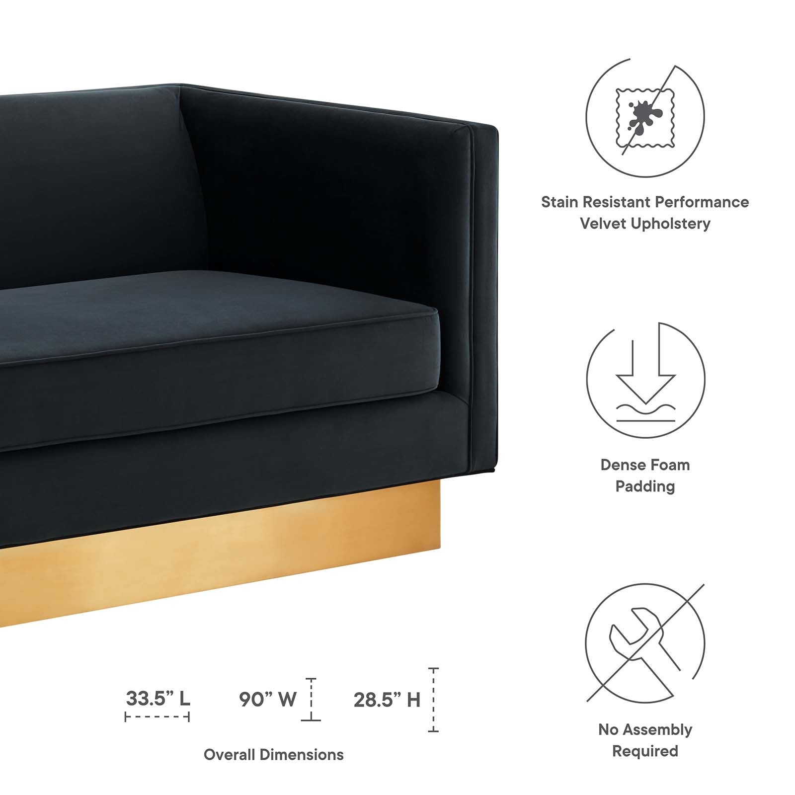 Modway Sofas & Couches - Eminence Upholstered Performance Velvet Sofa Black