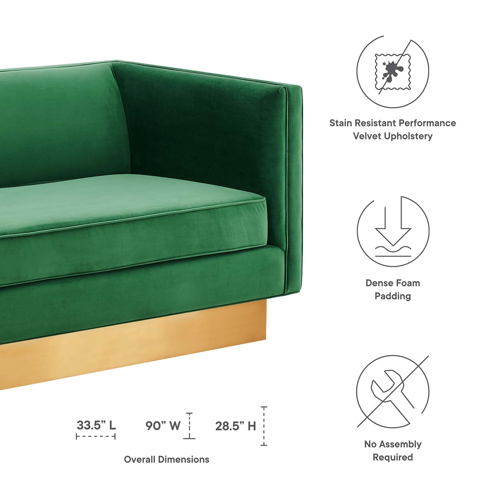 Modway Sofas & Couches - Eminence Upholstered Performance Velvet Sofa Emerald