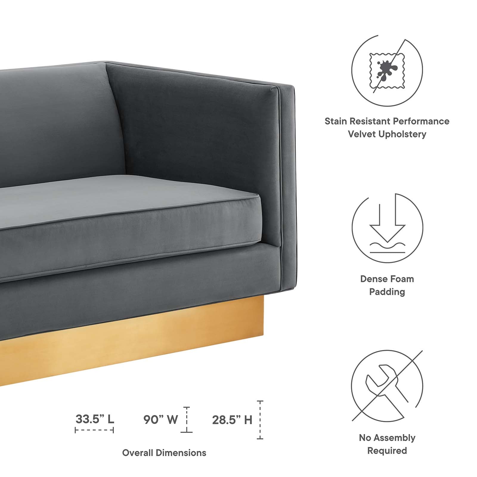 Modway Sofas & Couches - Eminence Upholstered Performance Velvet Sofa Gray
