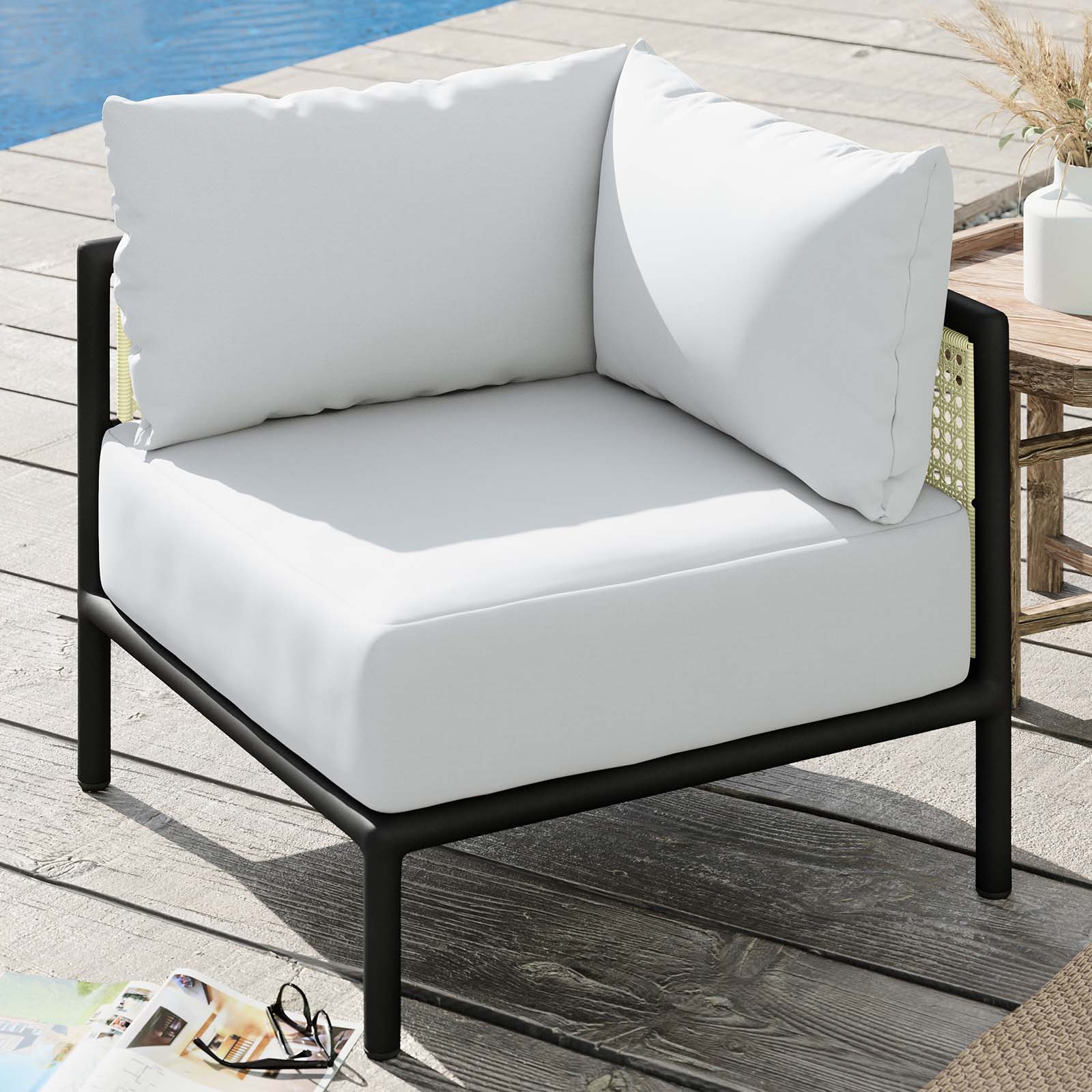 Modway Outdoor Chairs - Hanalei Outdoor Patio Corner Chair Ivory White