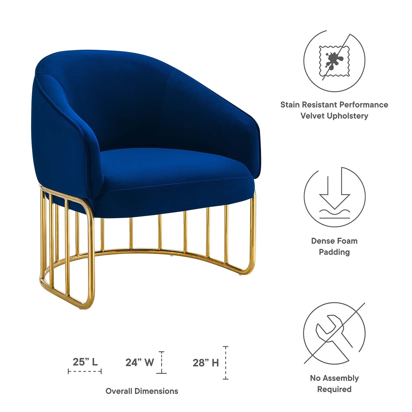 Modway Accent Chairs - Legacy Performance Velvet Armchair Navy