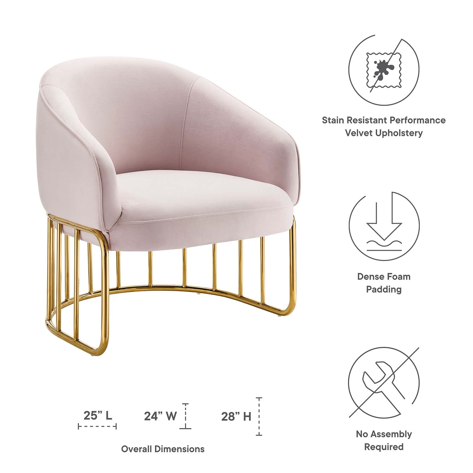 Modway Accent Chairs - Legacy Performance Velvet Armchair Pink
