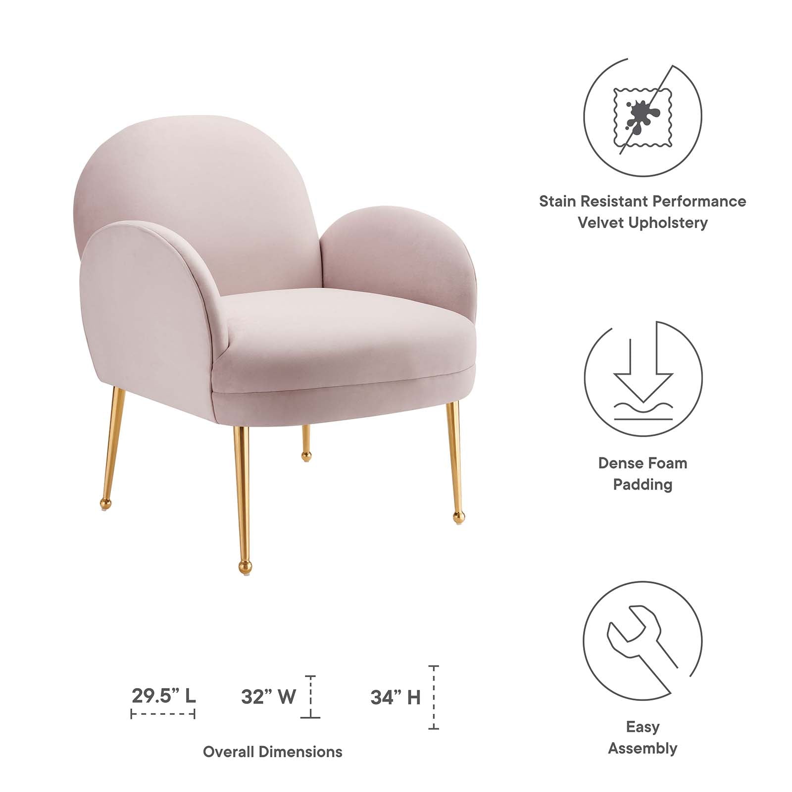 Modway Accent Chairs - Transcend Performance Velvet Armchair Pink