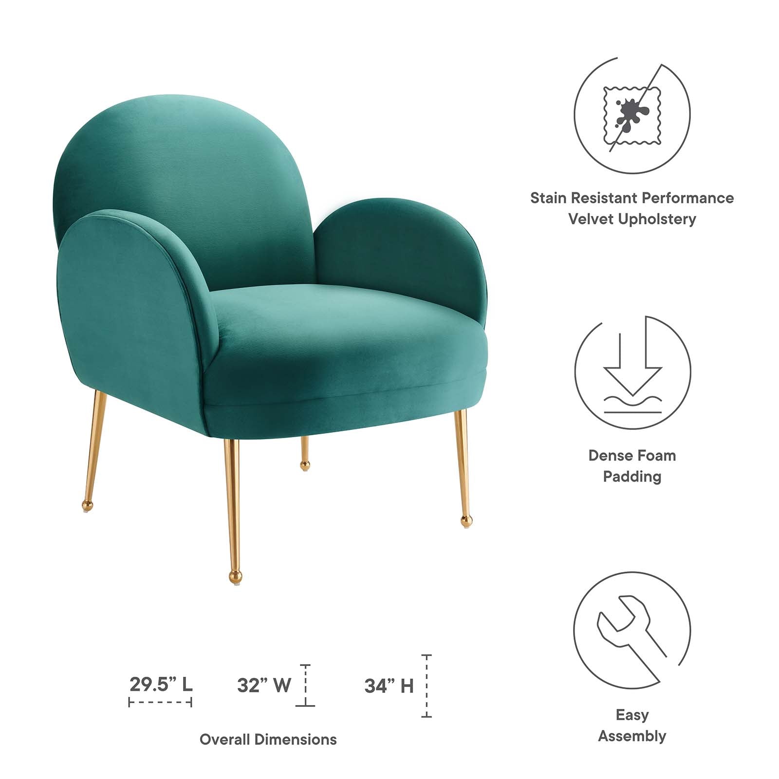 Modway Accent Chairs - Transcend Performance Velvet Armchair Teal