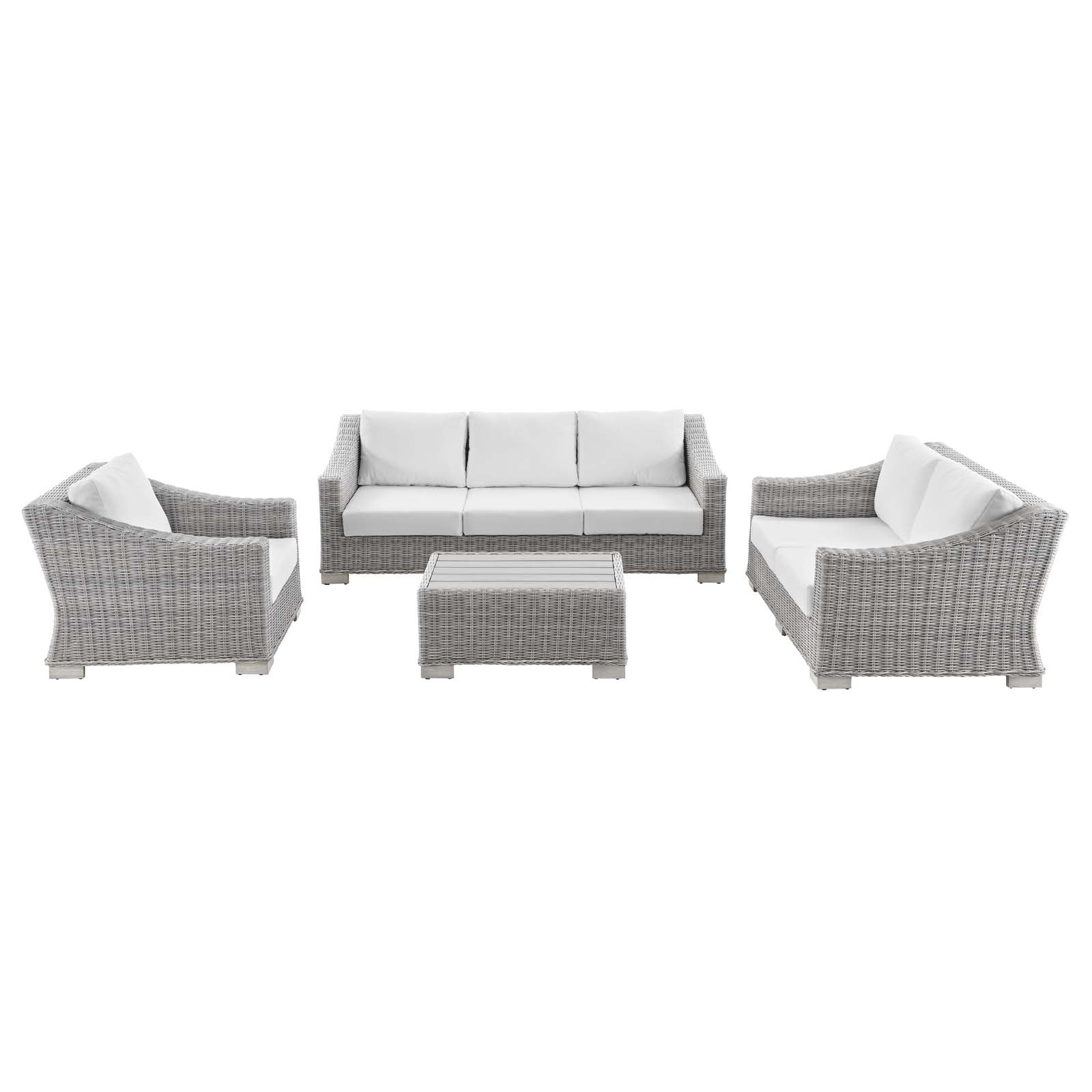 Modway Outdoor Conversation Sets - Conway 4 Piece Outdoor Patio Wicker Rattan Furniture Set Gray