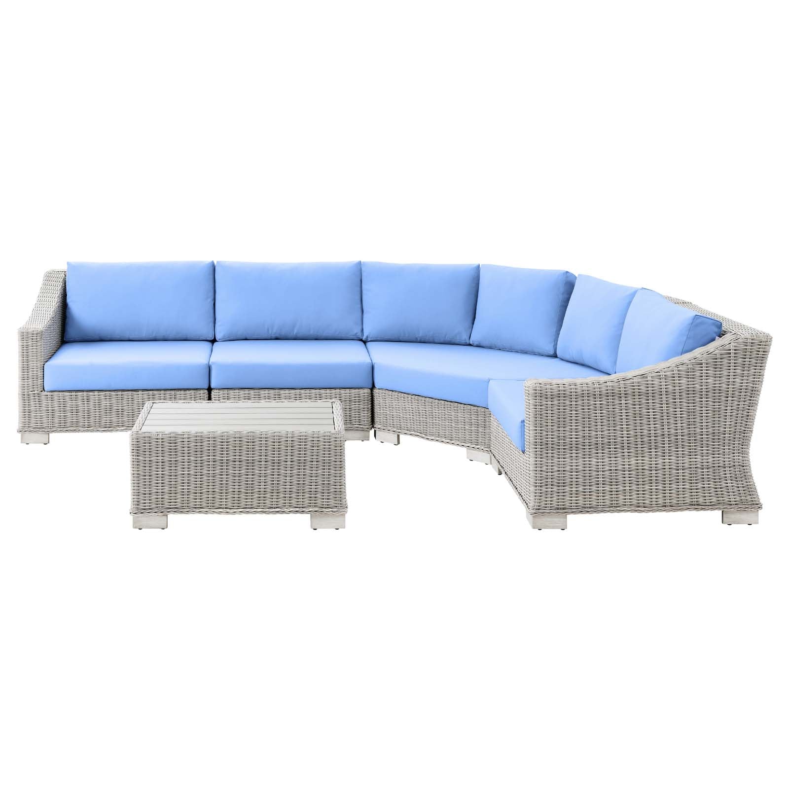 Modway Outdoor Conversation Sets - Conway Outdoor Patio Wicker Rattan 5 Piece Sectional Sofa Furniture Set Light Gray Light Blue