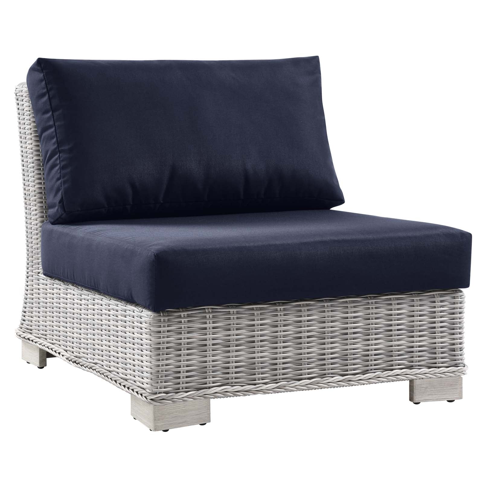 Modway Outdoor Conversation Sets - Conway Outdoor Patio Wicker Rattan 5 Piece Sectional Sofa Furniture Set Light Gray Navy