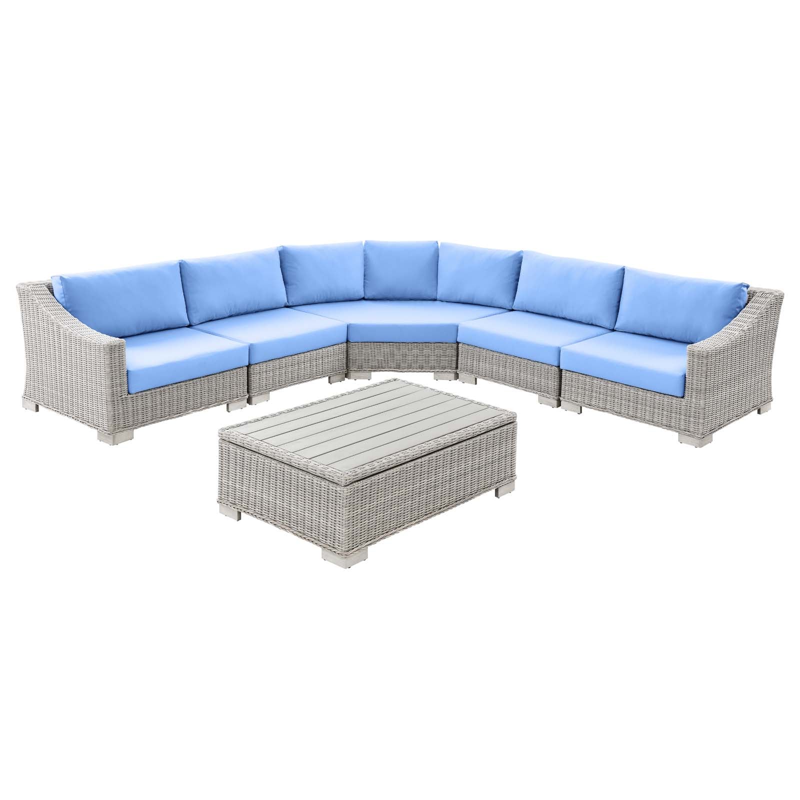 Modway Outdoor Conversation Sets - Conway Outdoor Patio Wicker Rattan 6-Piece Sectional Sofa Furniture Set Light Gray | Blue
