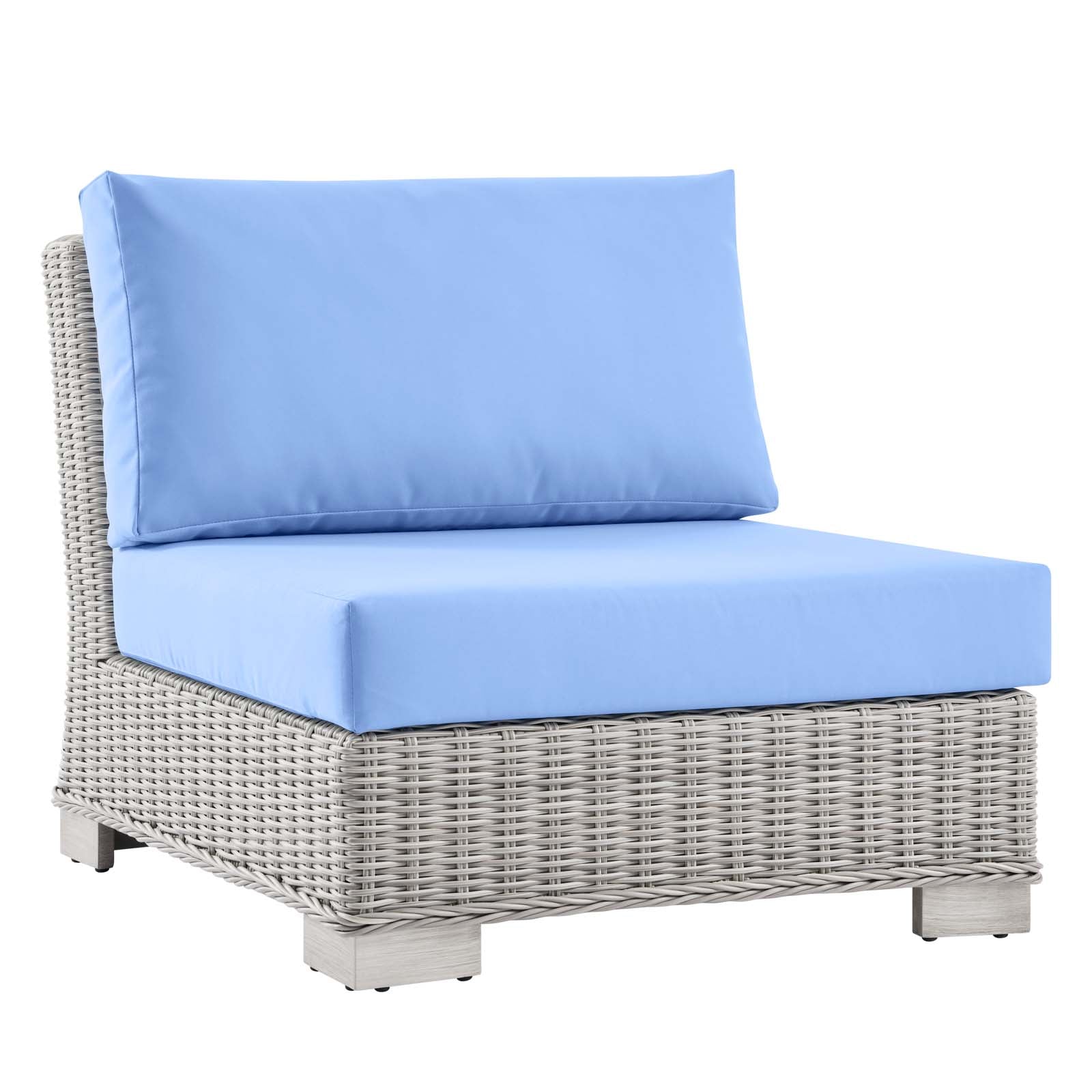 Modway Outdoor Conversation Sets - Conway Outdoor Patio Wicker Rattan 6-Piece Sectional Sofa Furniture Set Light Gray | Blue