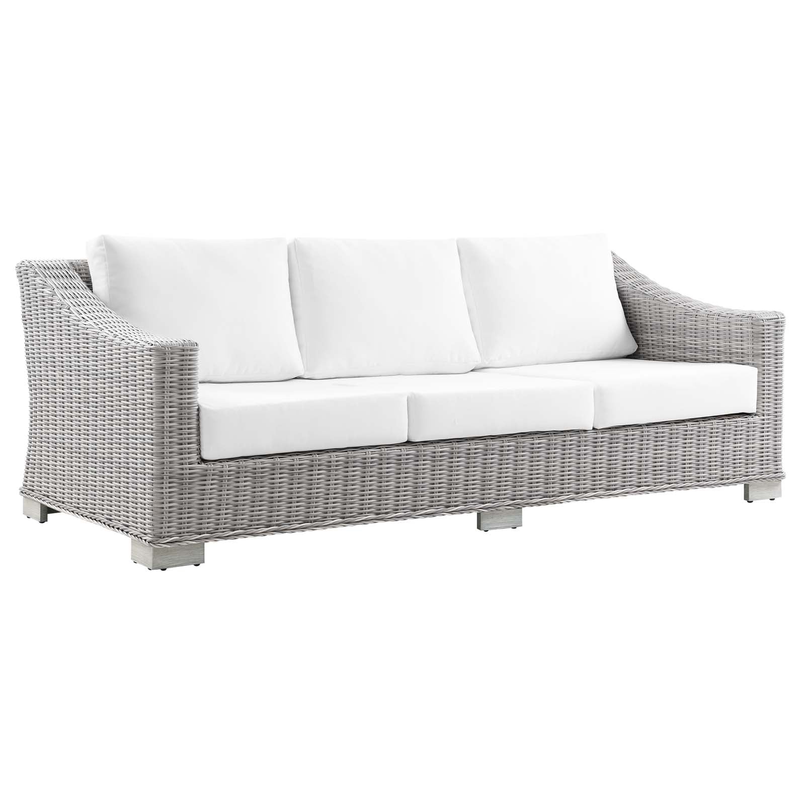 Modway Outdoor Conversation Sets - Conway 4 Piece Outdoor Patio Wicker Rattan Furniture Set Light Gray White