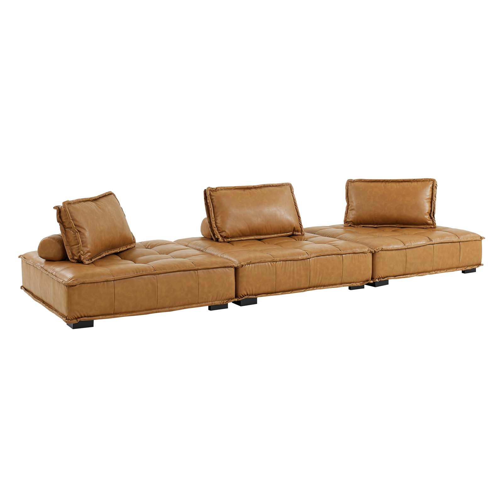 Modway Sofas & Couches - Saunter Tufted Vegan Leather Vegan Leather 3-Piece Sofa Tan