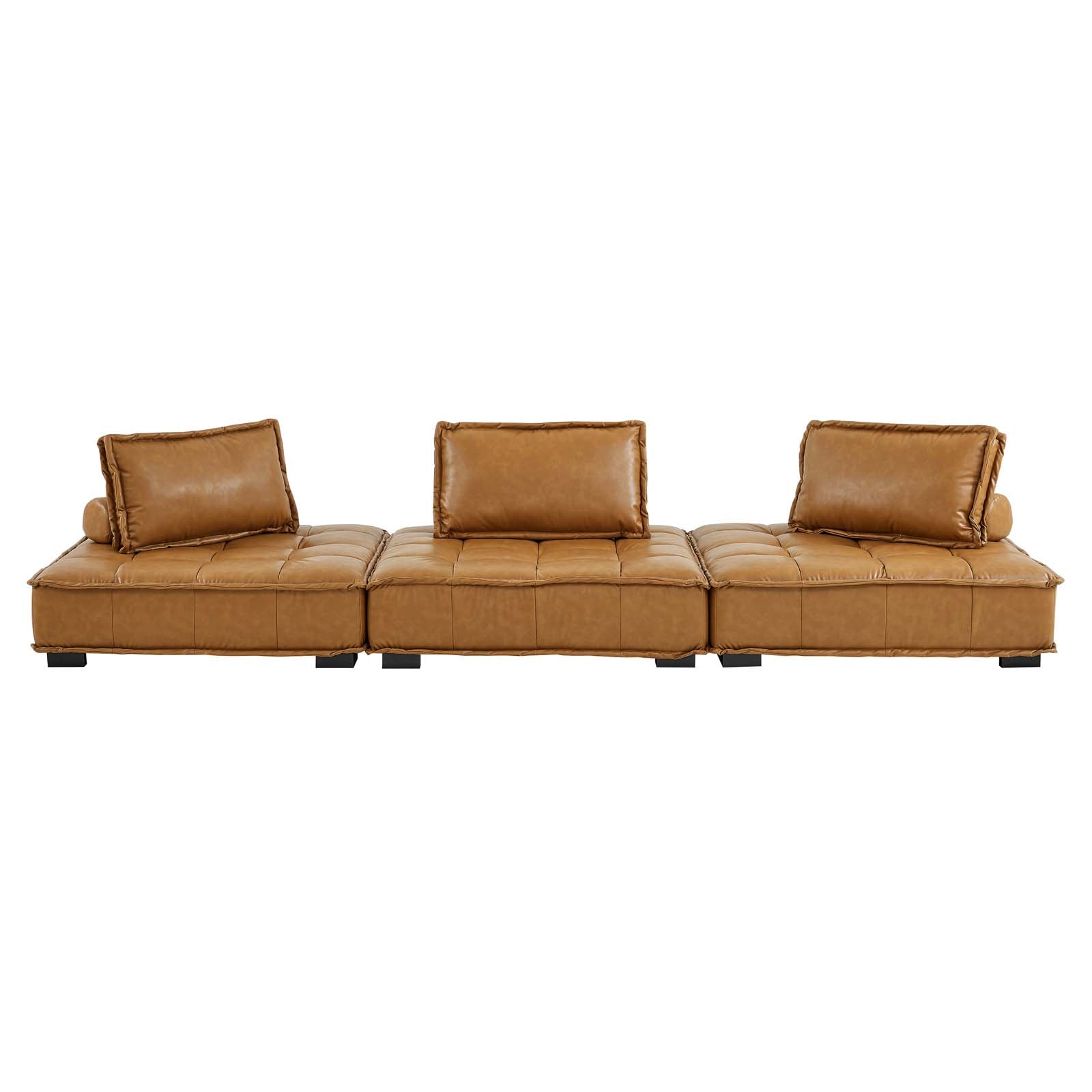 Modway Sofas & Couches - Saunter Tufted Vegan Leather Vegan Leather 3-Piece Sofa Tan