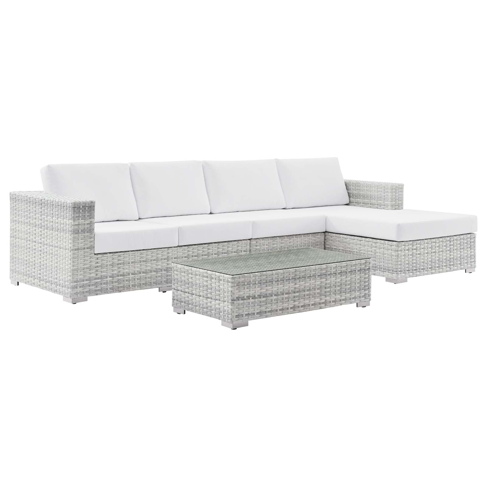 Modway Outdoor Sofas - Convene-4-Piece-Outdoor-Patio-Sectional-Set-Light-Gray-White