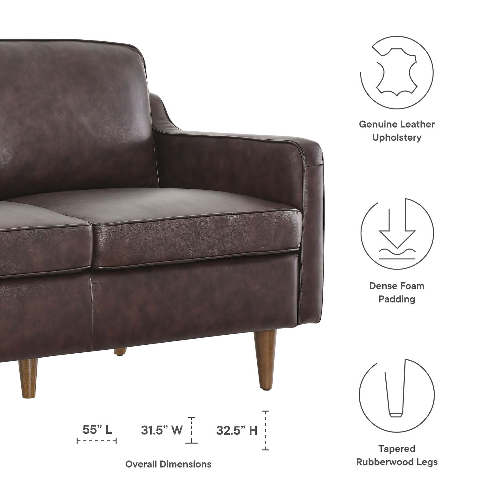 Modway Loveseats - Impart Genuine Leather Loveseat Brown