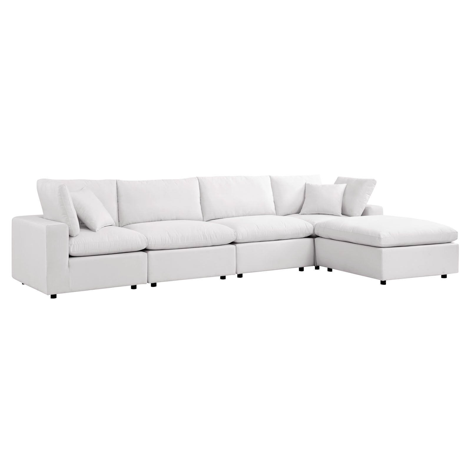 Modway Outdoor Sofas - Commix 5 Piece Outdoor Fabric Sectional Sofa White