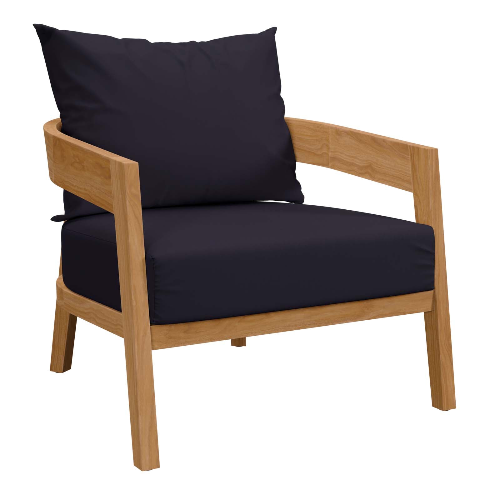 Modway Outdoor Chairs - Brisbane Teak Wood Outdoor Patio Armchair Natural Navy