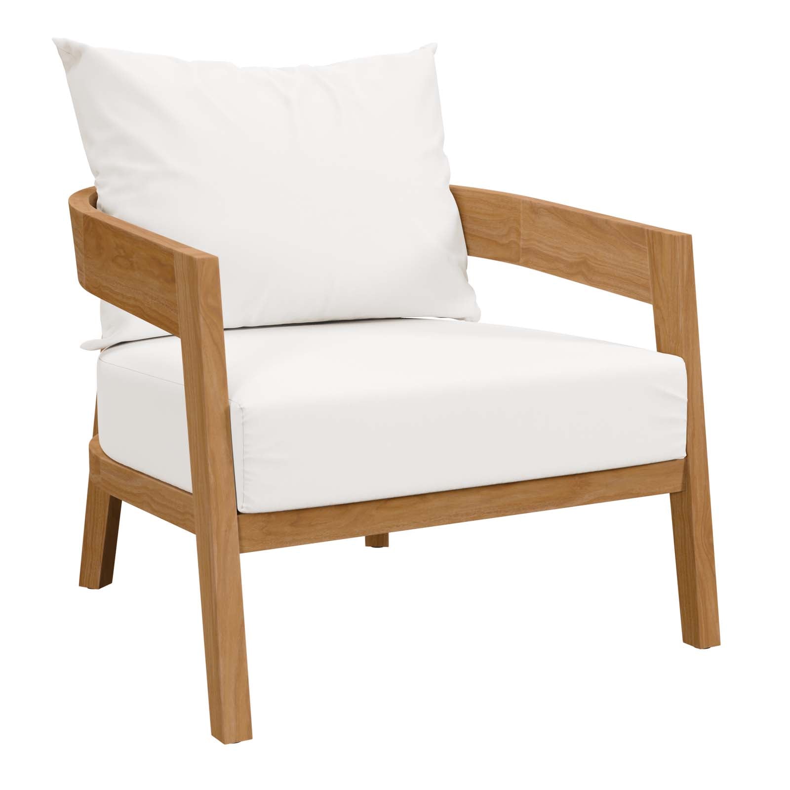 Modway Outdoor Chairs - Brisbane Teak Wood Outdoor Patio Armchair Natural White