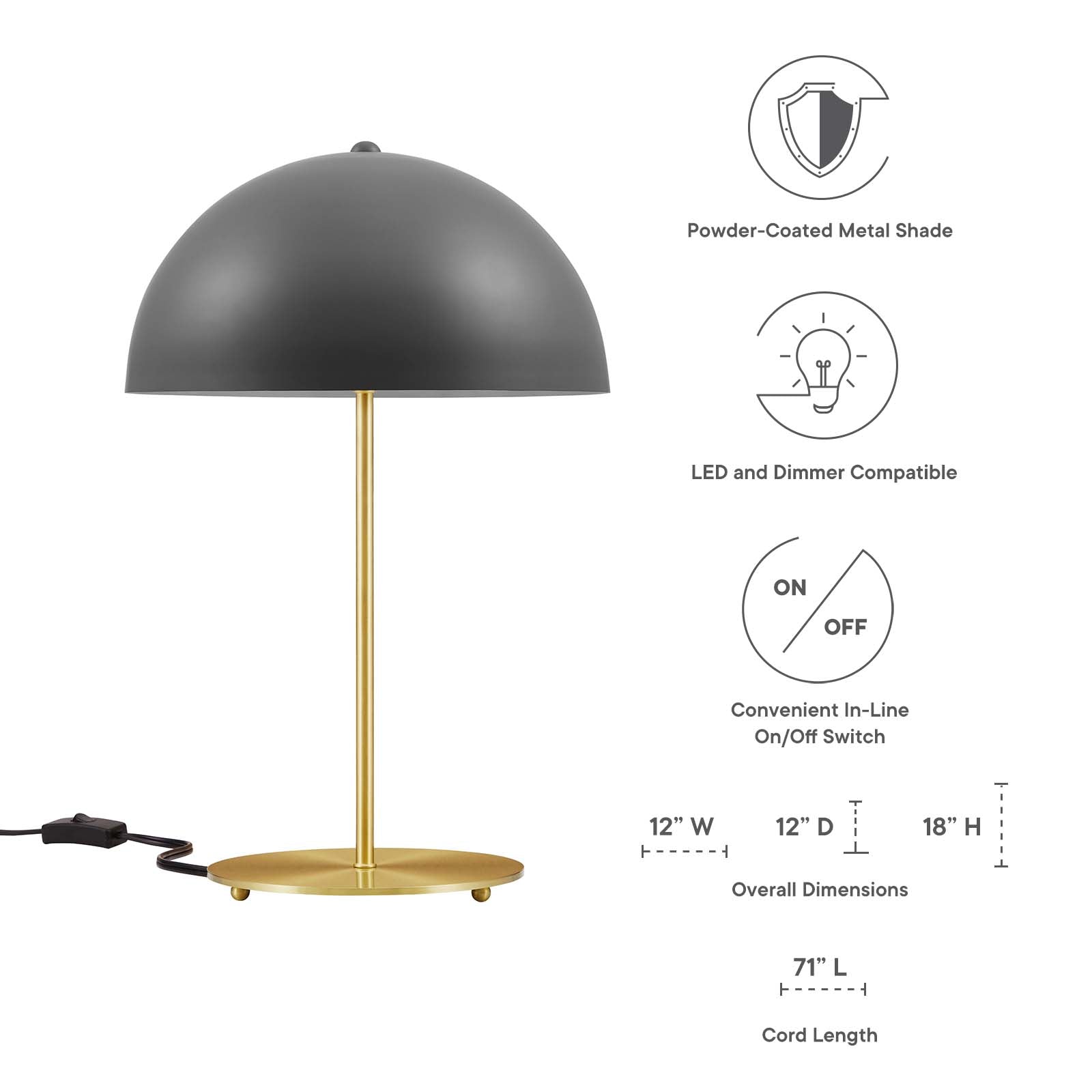 Modway Table Lamps - Ideal Metal Table Lamp Gray Satin Brass