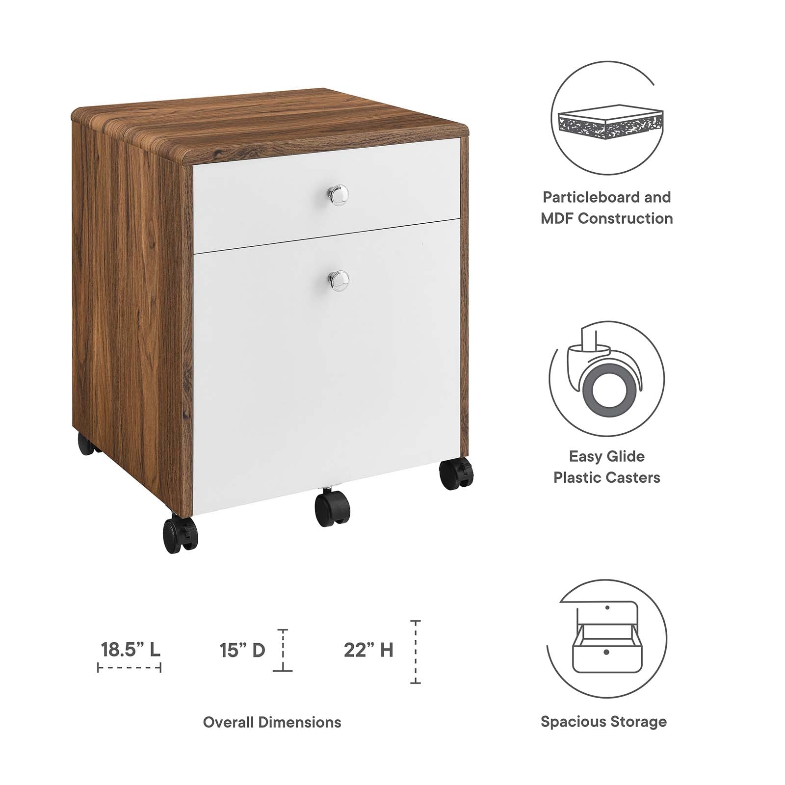 Modway File Cabinets - Render Wood File Cabinet Walnut White