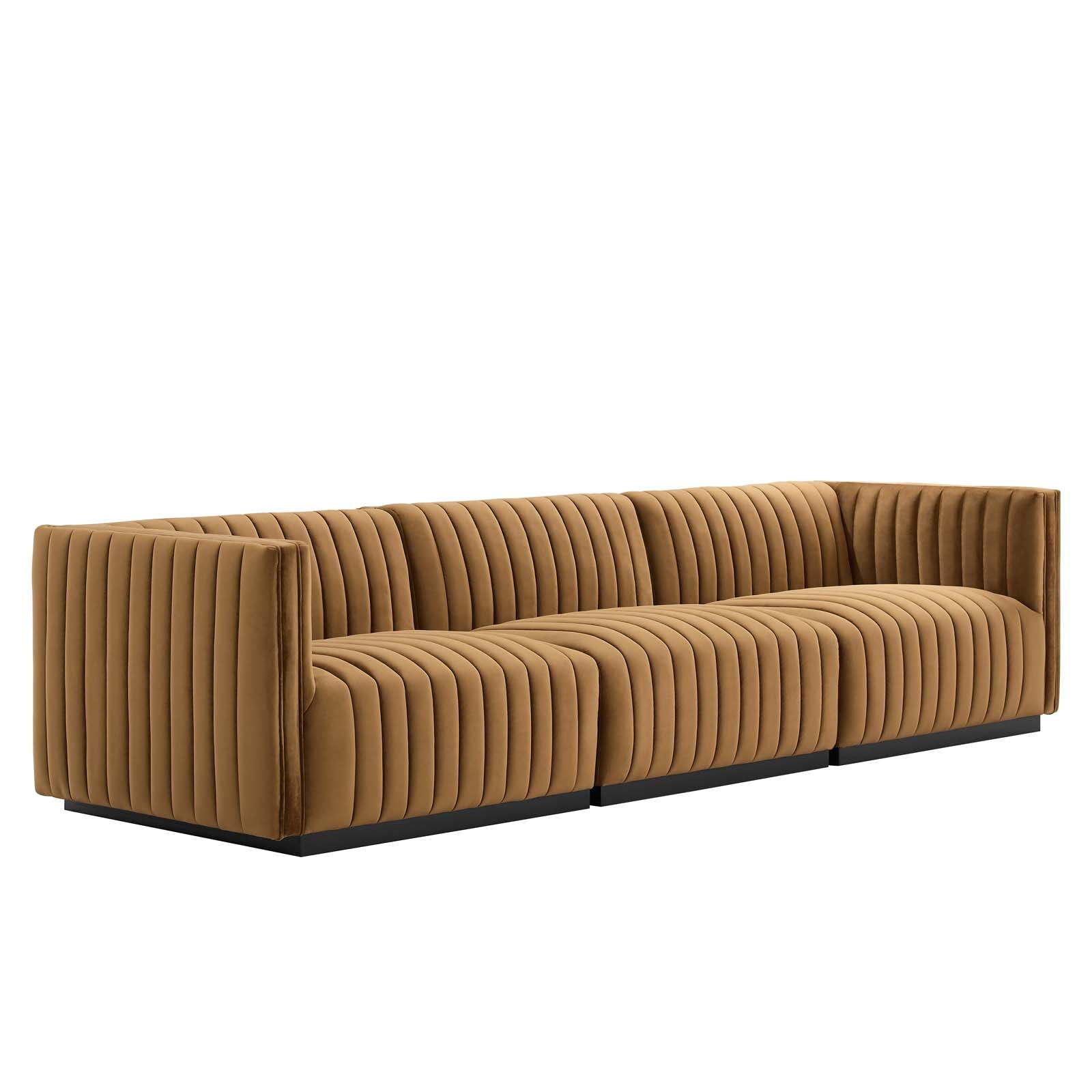 Modway Sofas & Couches - Conjure Channel Tufted Performance Velvet Sofa Black Cognac