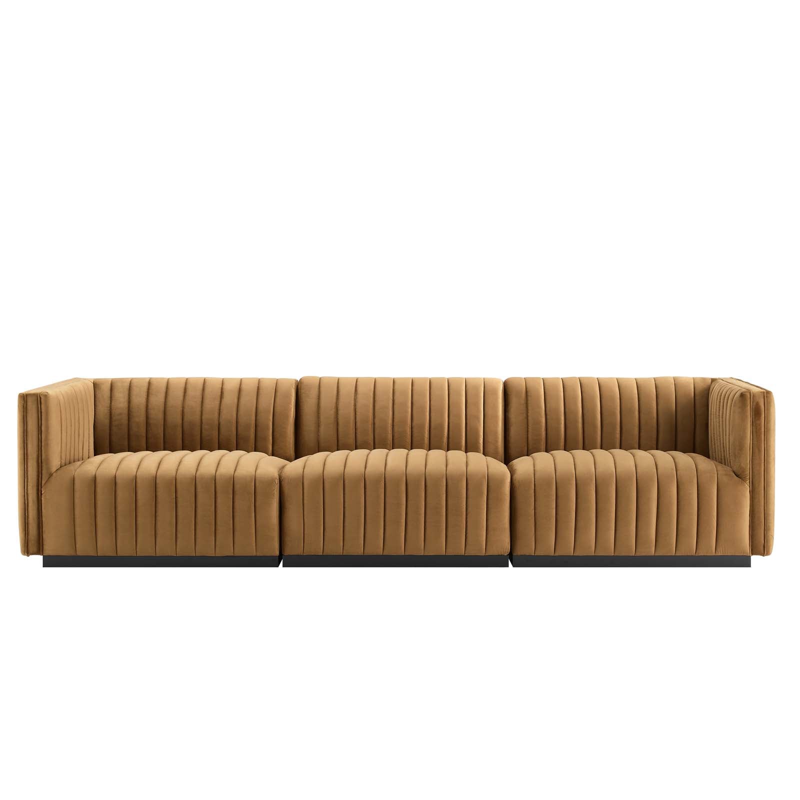 Modway Sofas & Couches - Conjure Channel Tufted Performance Velvet Sofa Black Cognac
