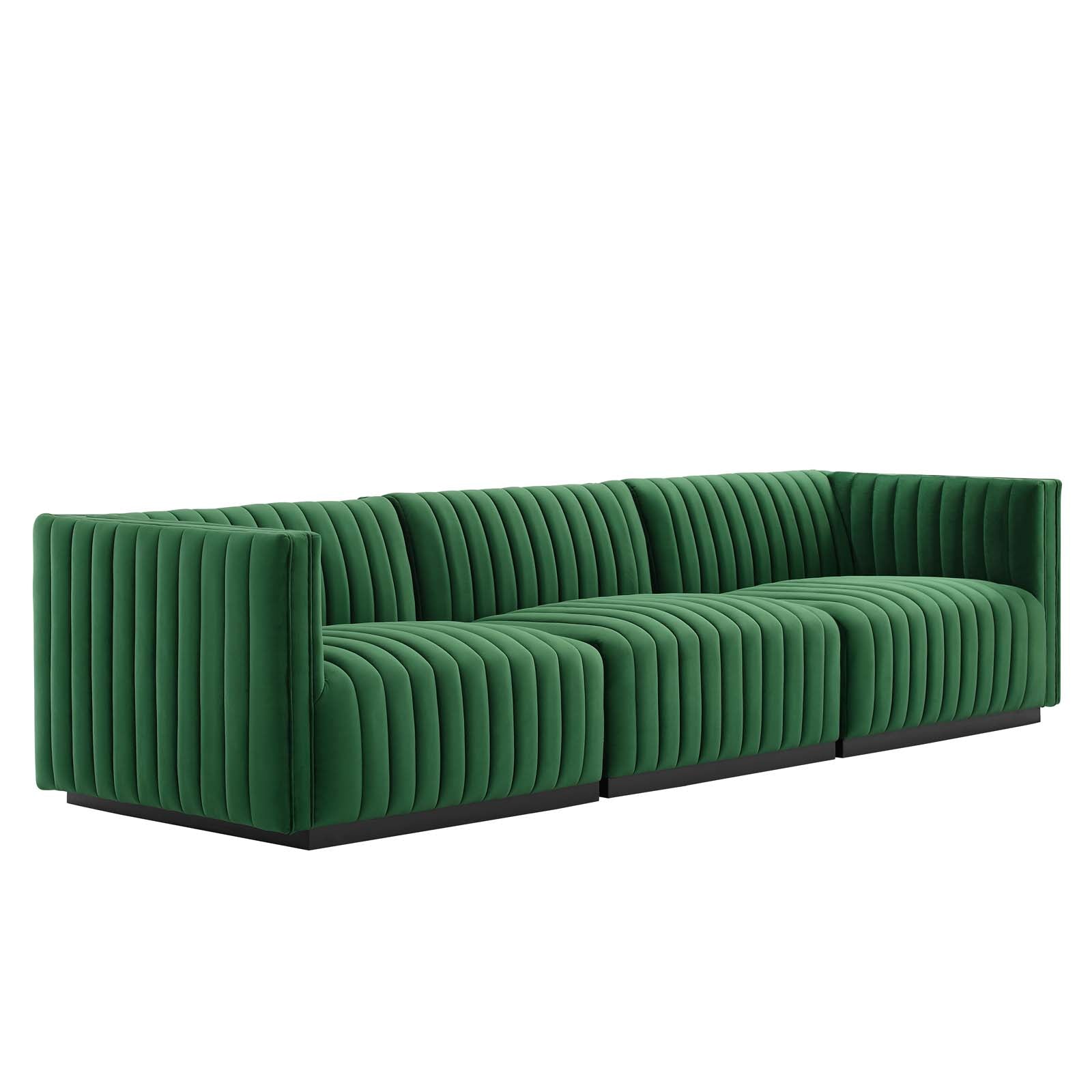 Modway Sofas & Couches - Conjure Channel Tufted Performance Velvet Sofa Black Emerald