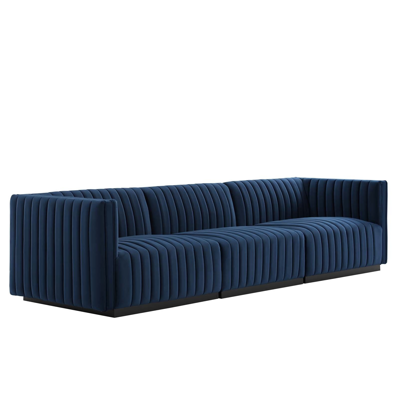 Modway Sofas & Couches - Conjure Channel Tufted Performance Velvet Sofa Black Midnight Blue