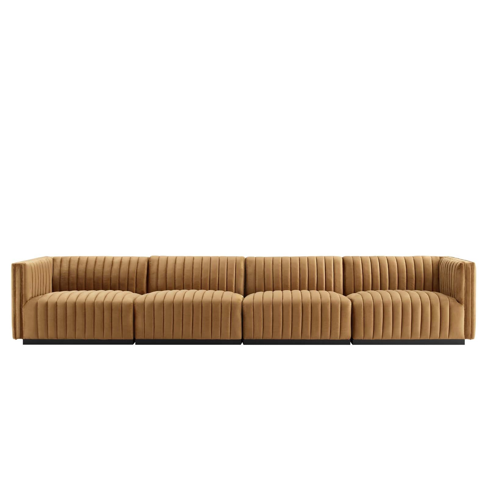 Modway Sofas & Couches - Conjure Channel Tufted Performance Velvet 4-Piece Sofa Black Cognac