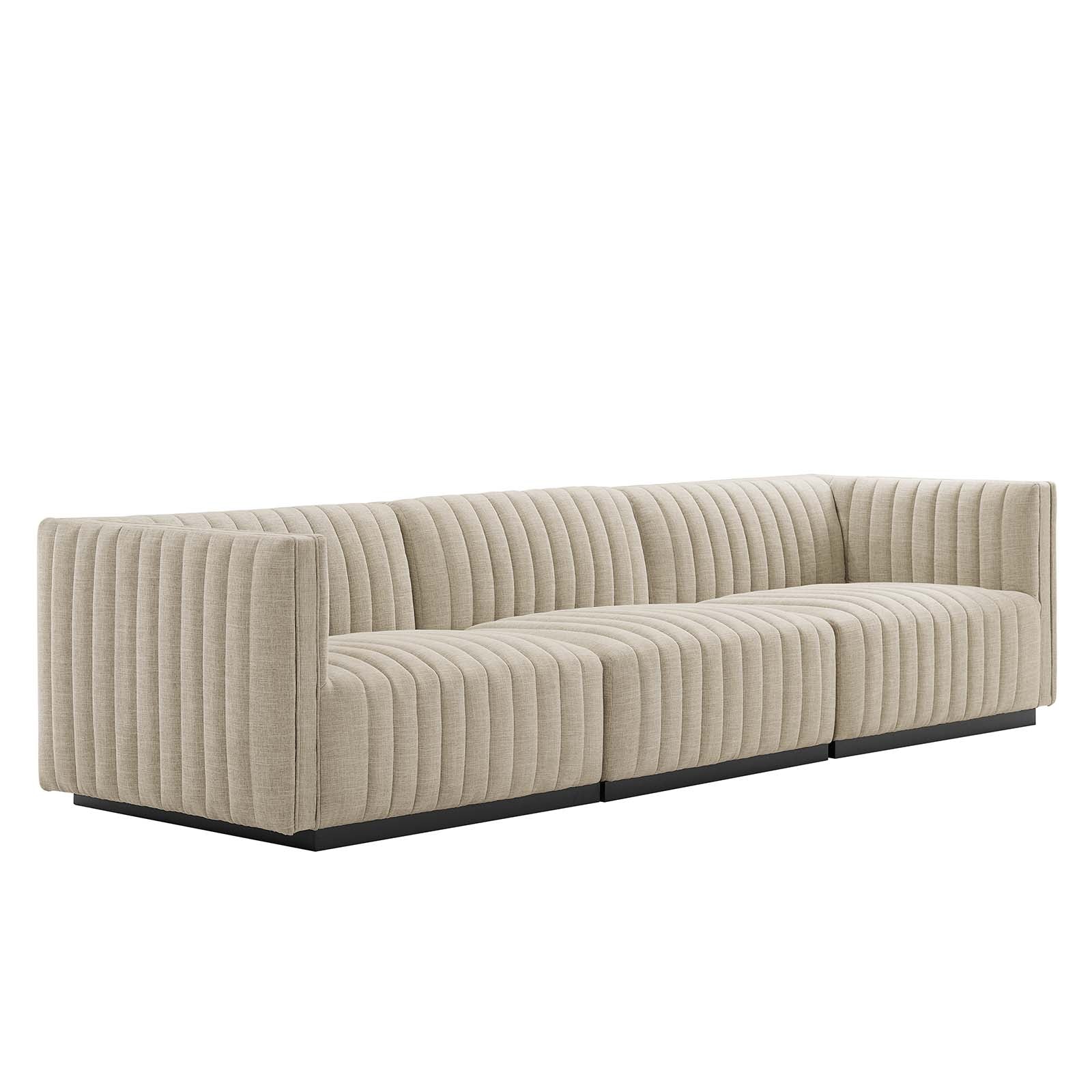 Modway Sofas & Couches - Conjure Channel Tufted Upholstered Fabric Sofa Black Beige