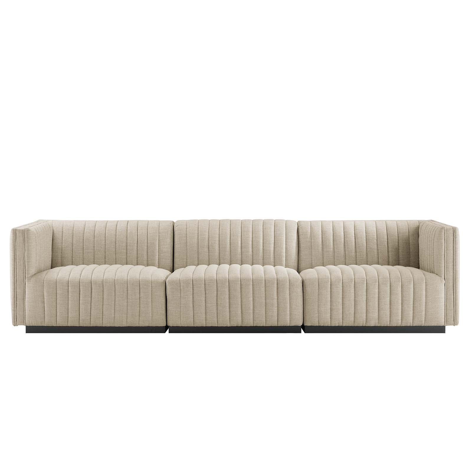 Modway Sofas & Couches - Conjure Channel Tufted Upholstered Fabric Sofa Black Beige