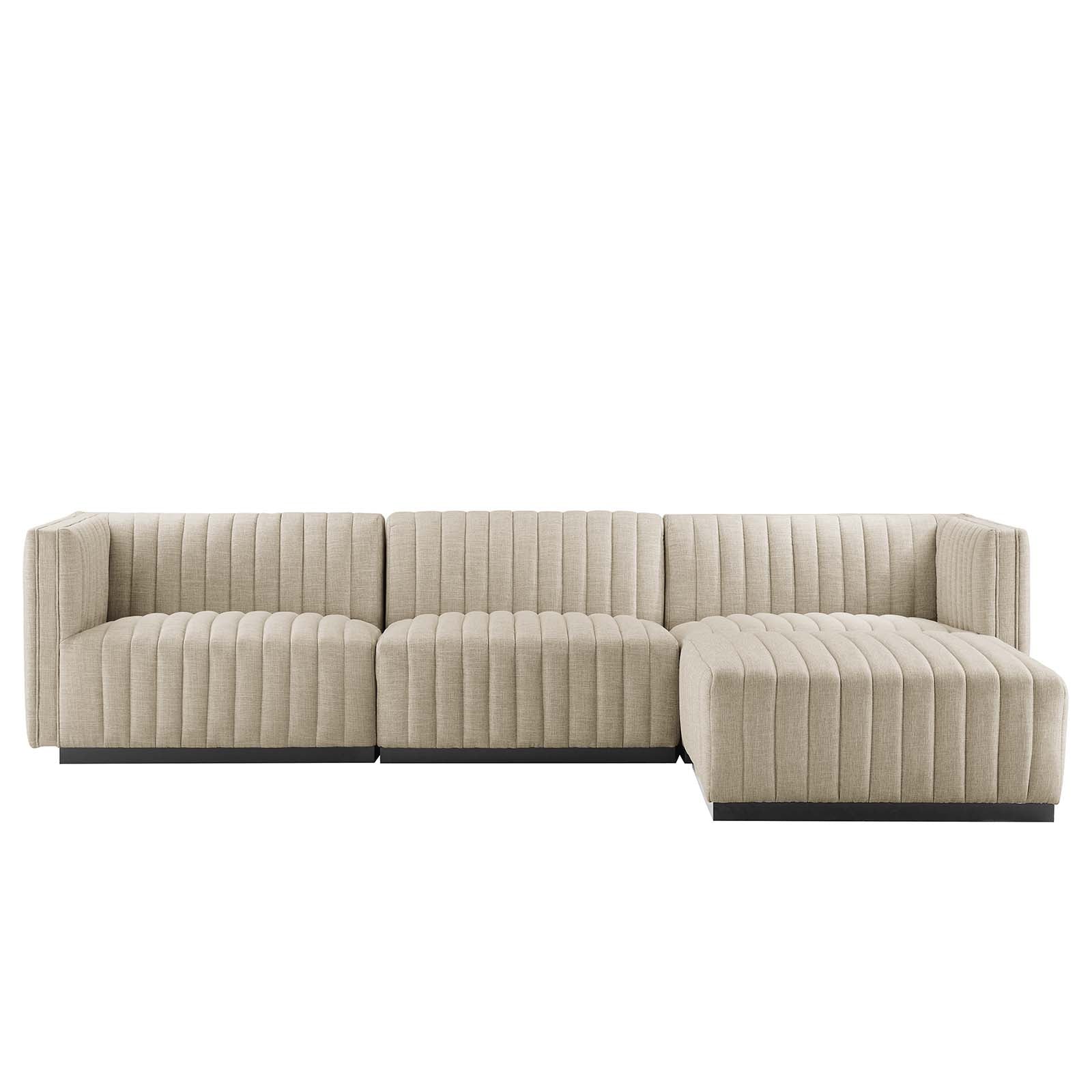 Modway Sectional Sofas - Conjure Channel Tufted Upholstered Fabric 4-Piece Sectional Sofa Black Beige