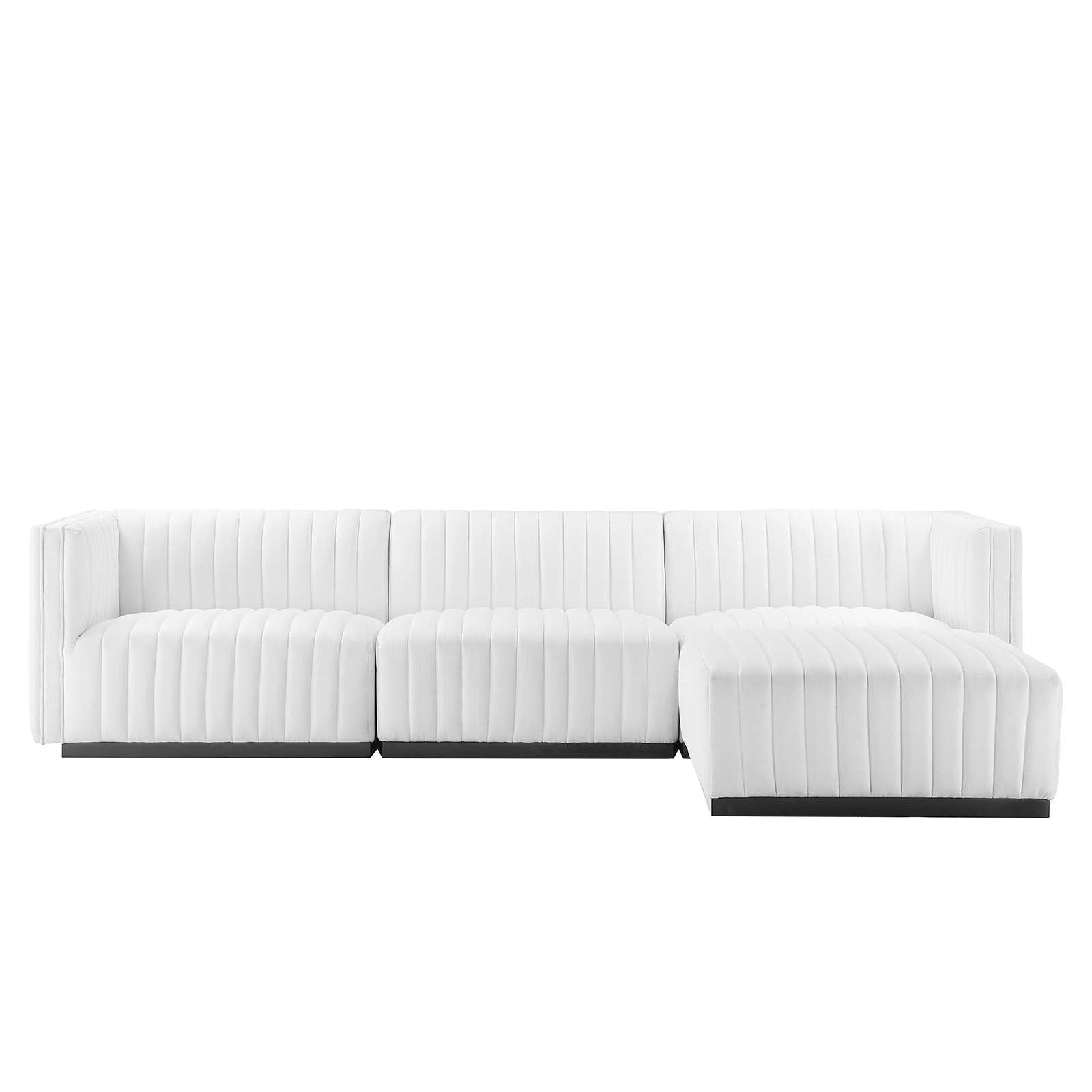 Modway Sectional Sofas - Conjure Channel Tufted Upholstered Fabric 4-Piece Sectional Sofa Black White