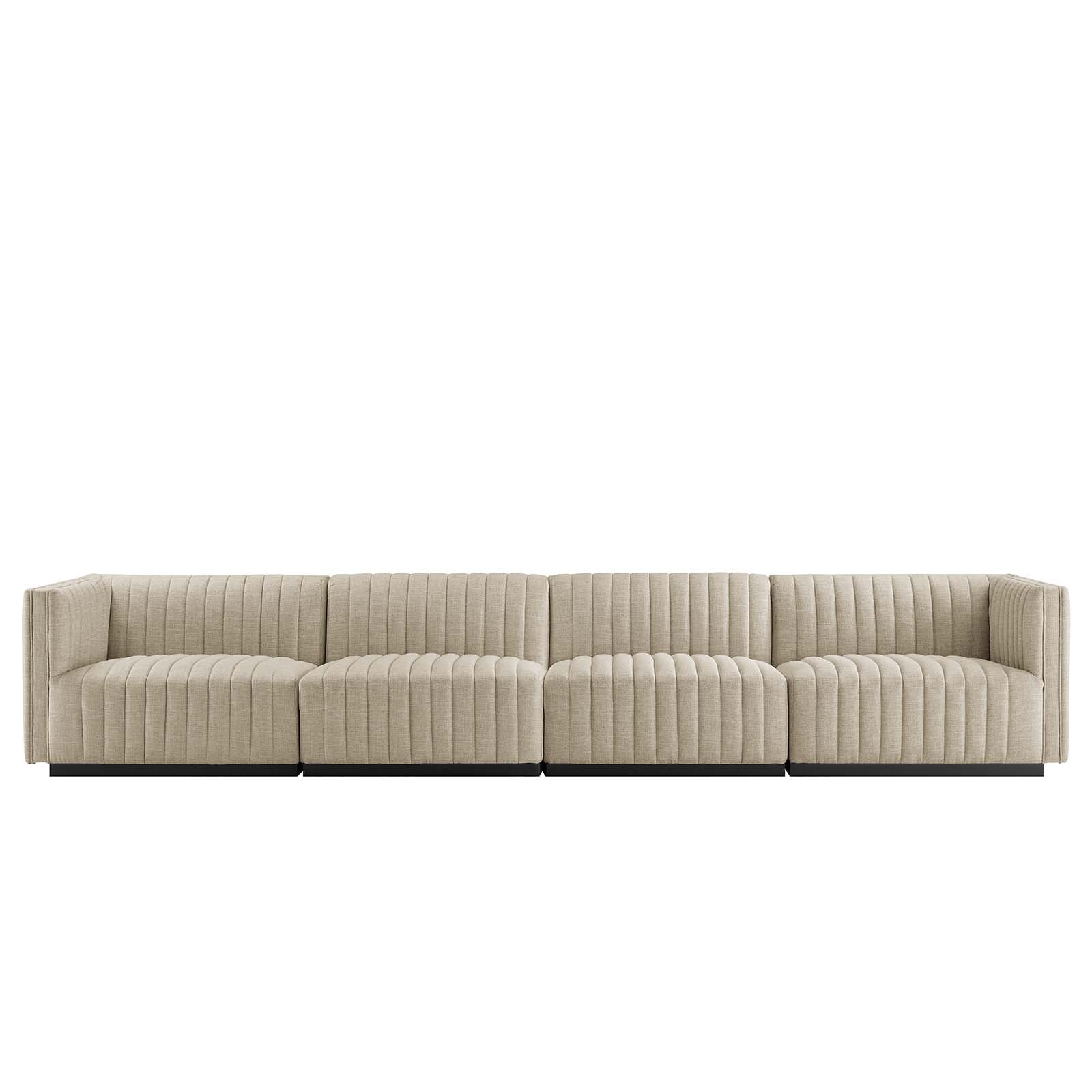 Modway Sofas & Couches - Conjure Channel Tufted Upholstered Fabric 4-Piece Sofa Black Beige