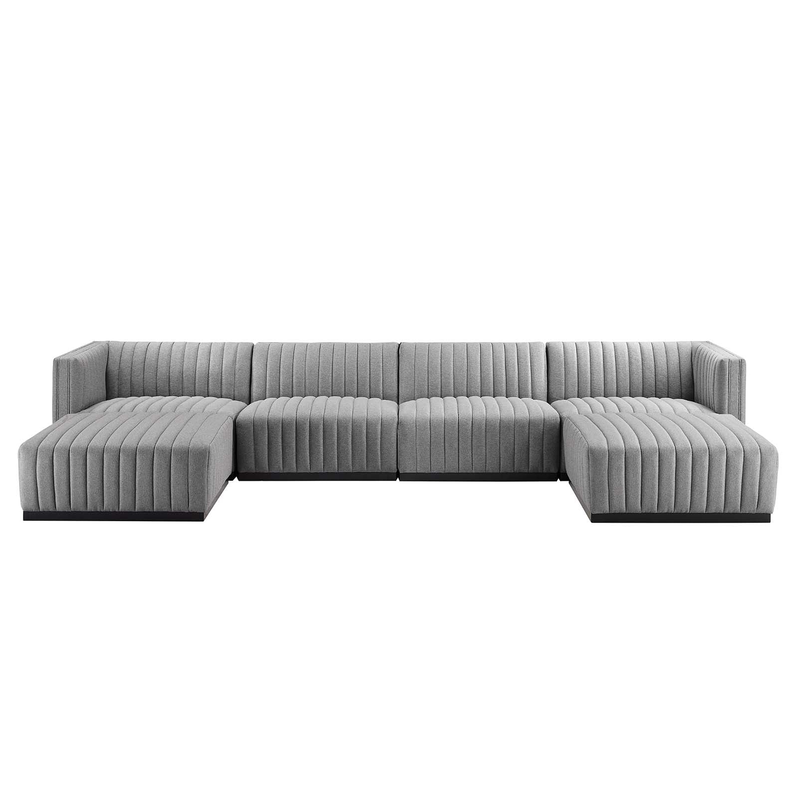 Modway Sectional Sofas - Conjure Channel Tufted Upholstered Fabric 6-Piece Sectional Sofa Black Light Gray