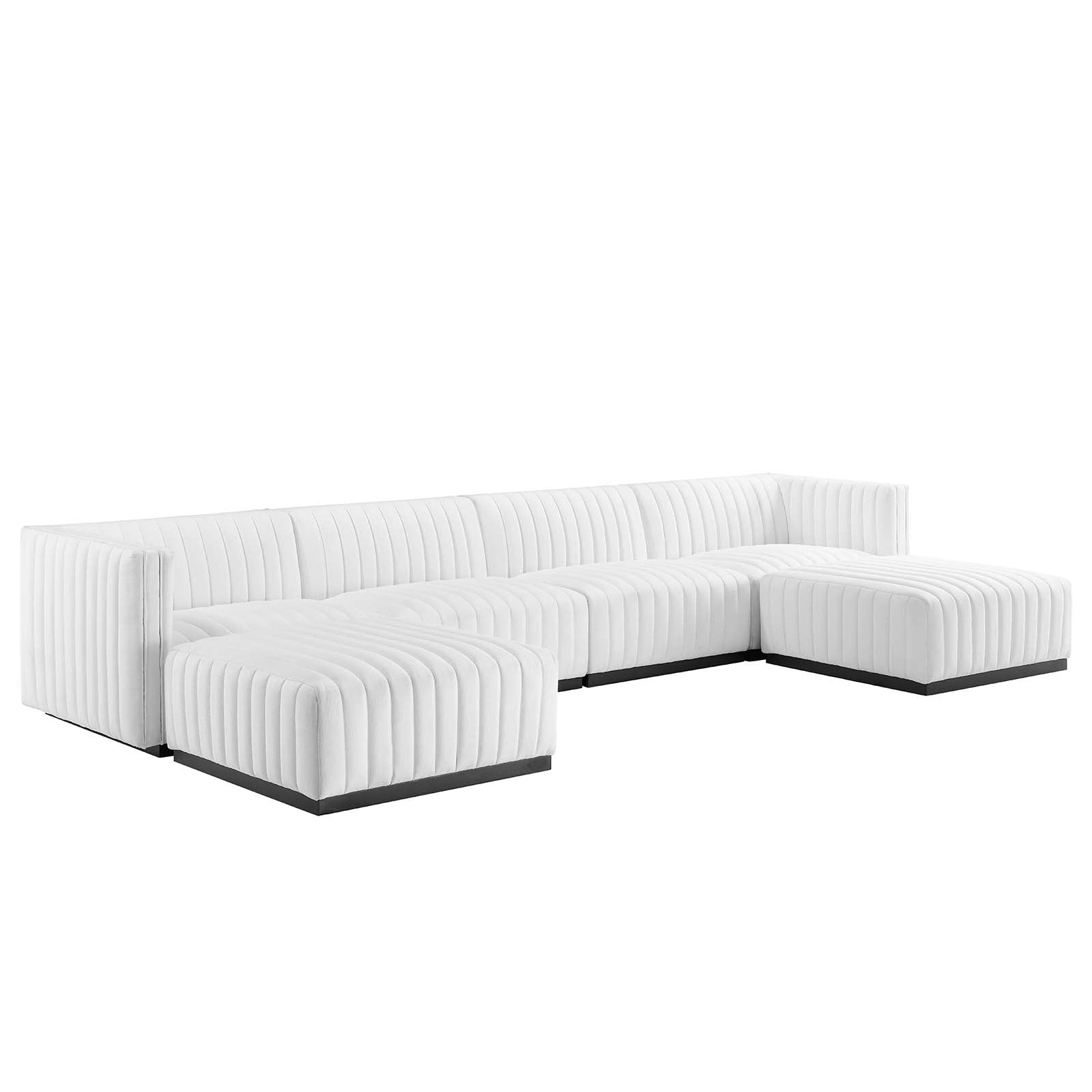 Modway Sectional Sofas - Conjure Channel Tufted Upholstered Fabric 6-Piece Sectional Sofa BlackWhite